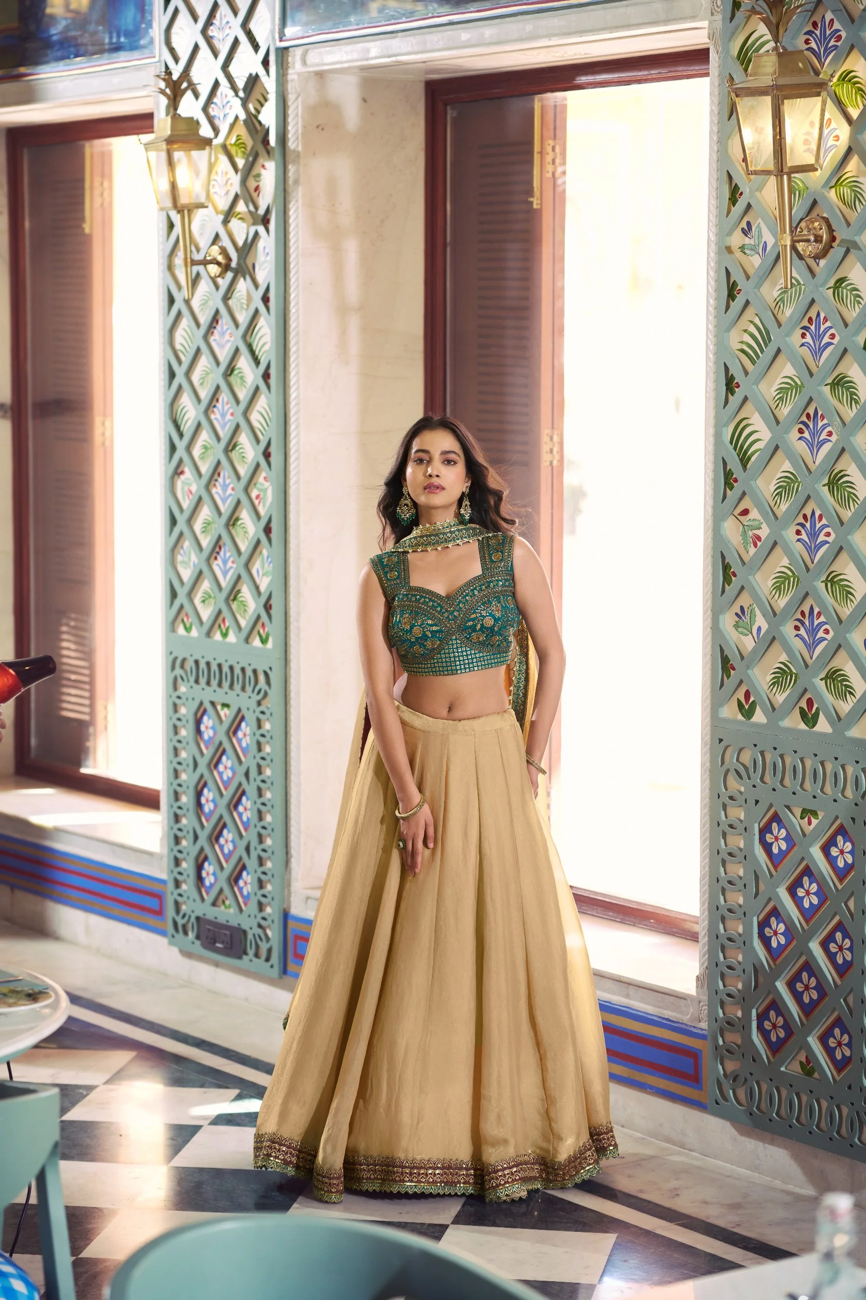 Party Wear Beige Fendi Heavy Flair Lehenga Choli Set for Women - Image 4