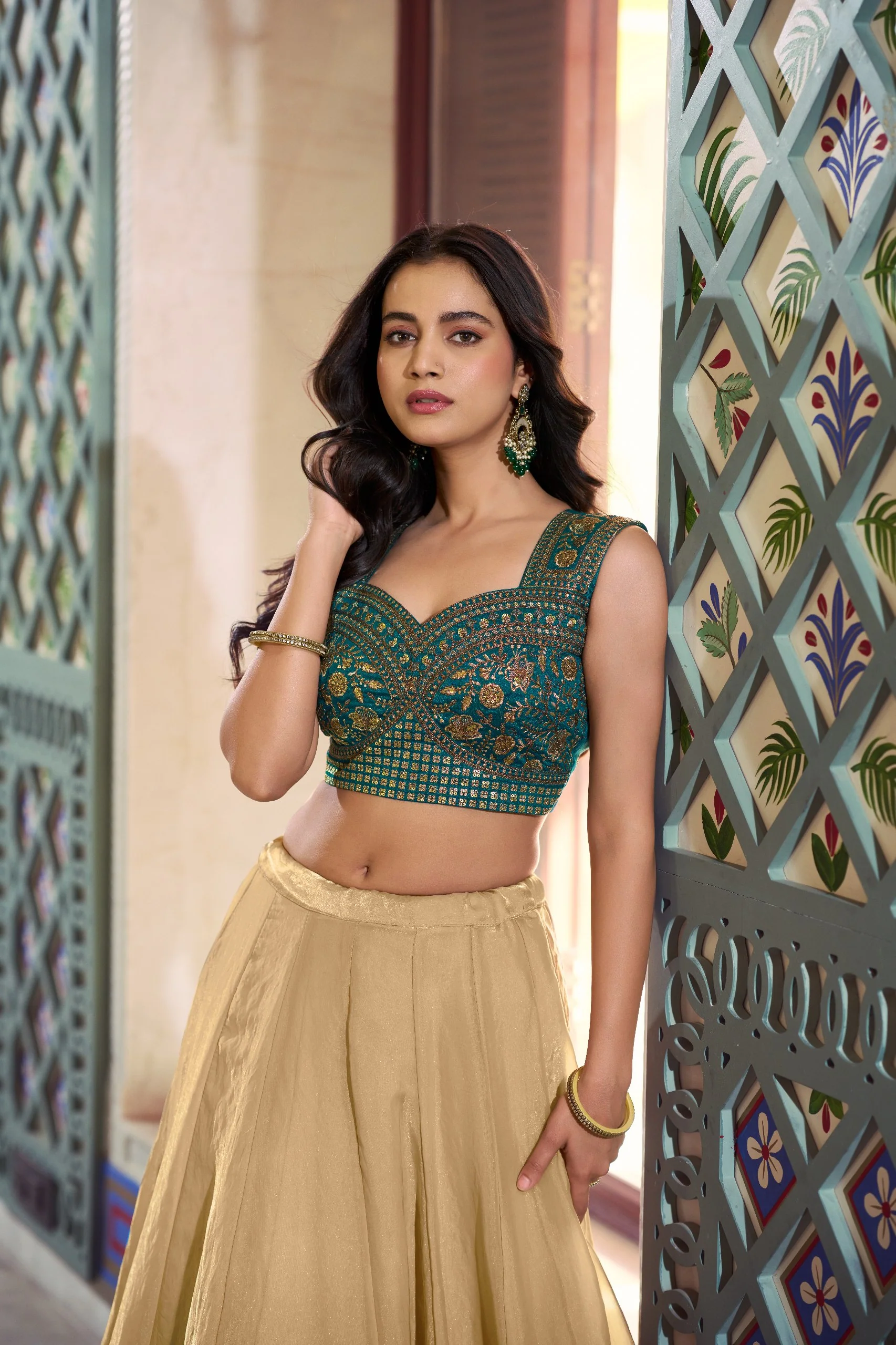 Party Wear Beige Fendi Heavy Flair Lehenga Choli Set for Women - Image 5