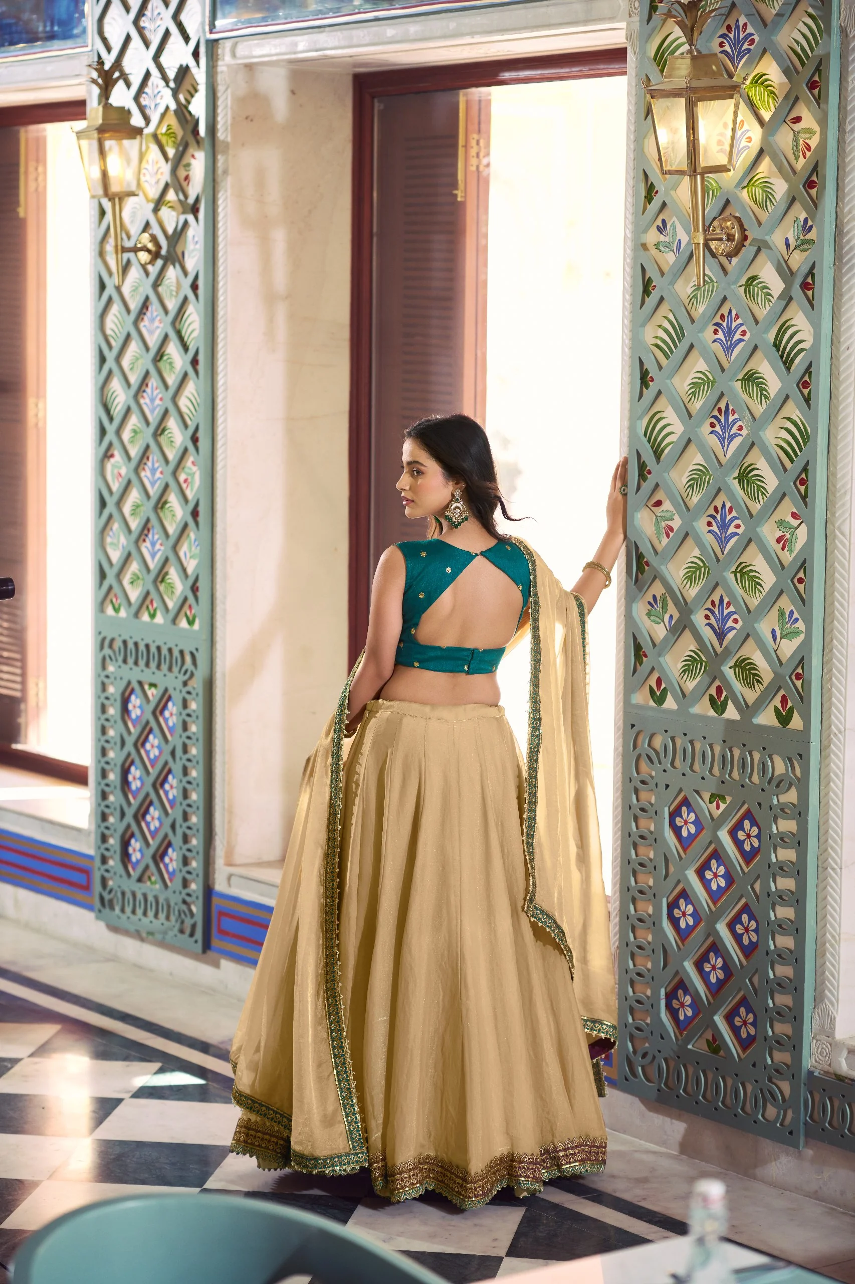Party Wear Beige Fendi Heavy Flair Lehenga Choli Set for Women - Image 6