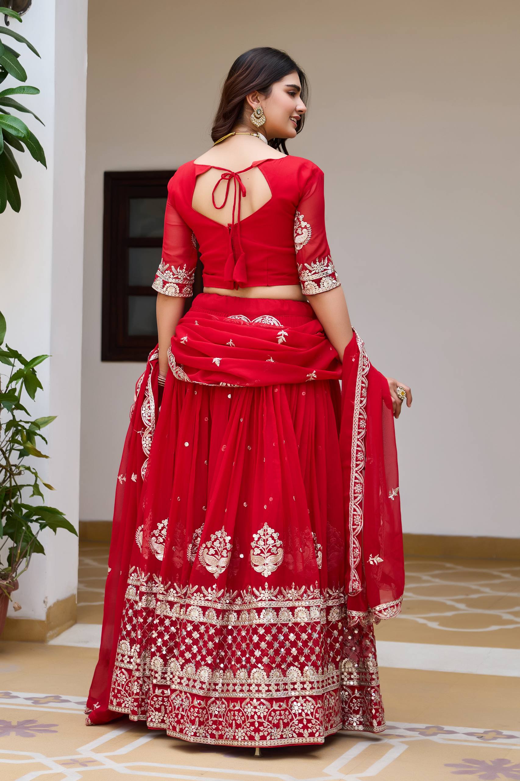 Party Wear Faux Georgette Embroidered Lehenga Choli Set with Dupatta - Image 5