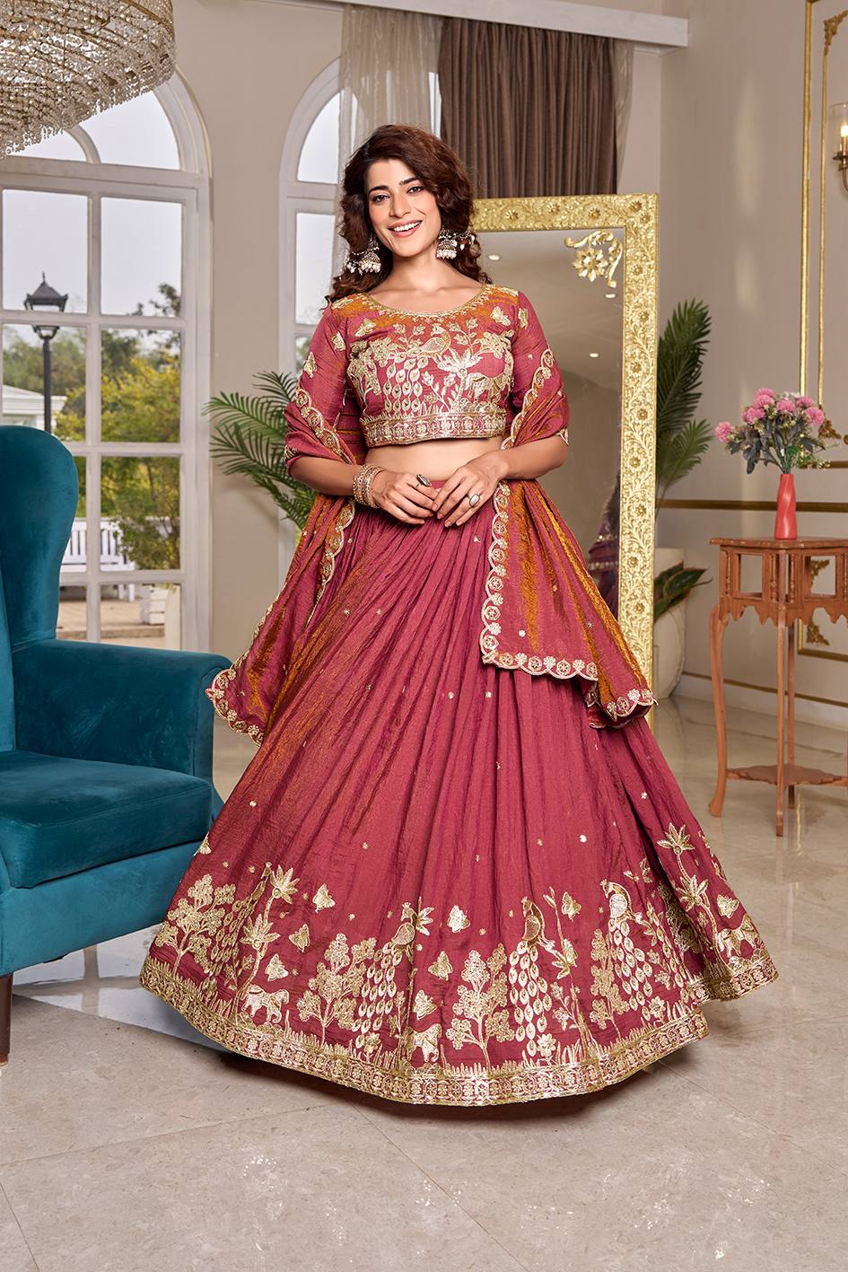 Partywear Vichitra Heavy Embroidery Lehenga Choli Set with Dupatta - Image 2
