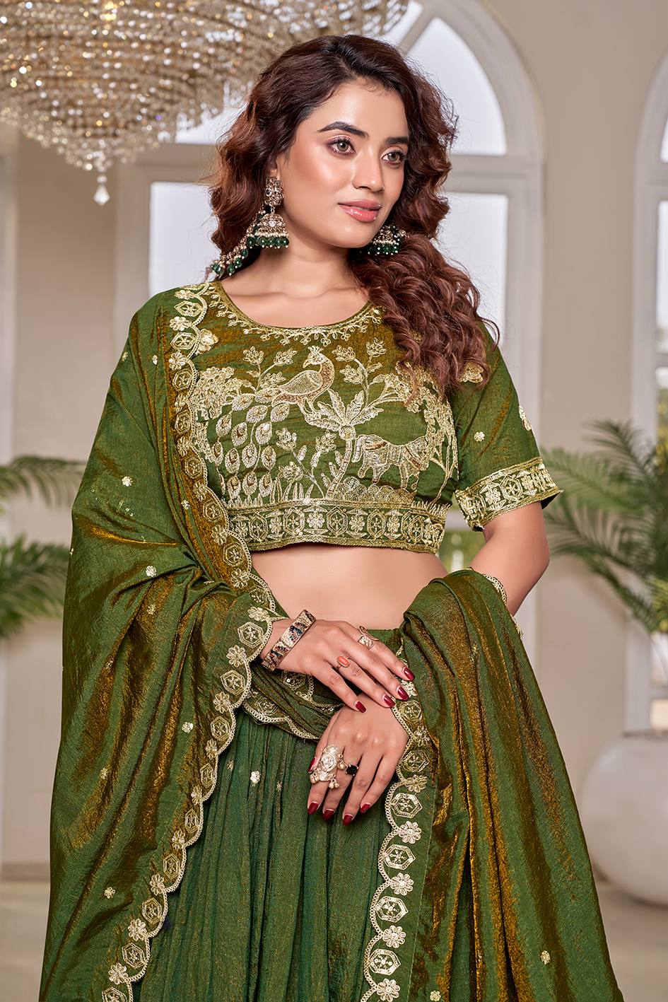 Partywear Vichitra Heavy Embroidery Lehenga Choli Set with Dupatta - Image 5