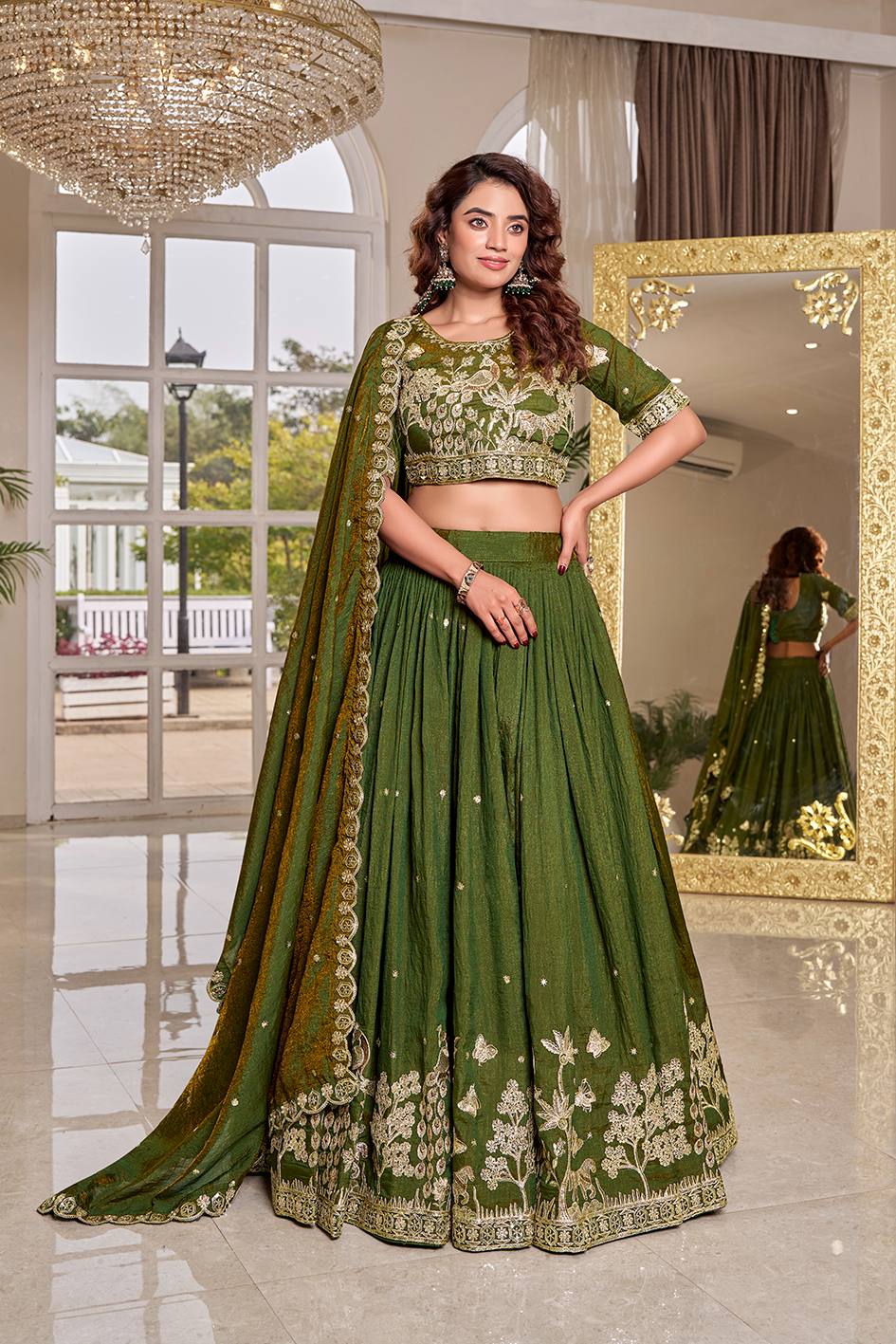 Partywear Vichitra Heavy Embroidery Lehenga Choli Set with Dupatta - Image 6