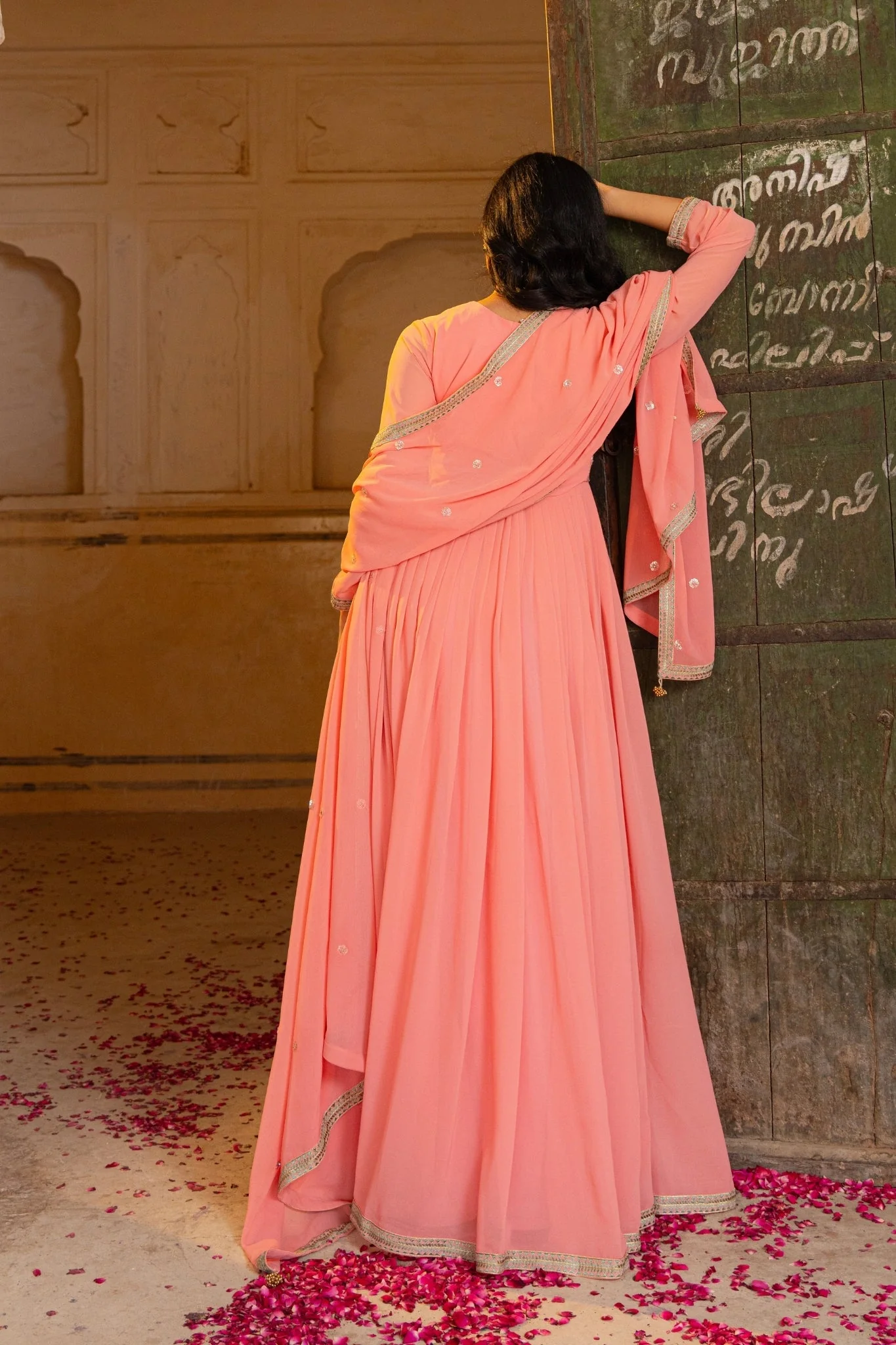Peach Radiance Embroidered Georgette Anarkali Set - Image 5