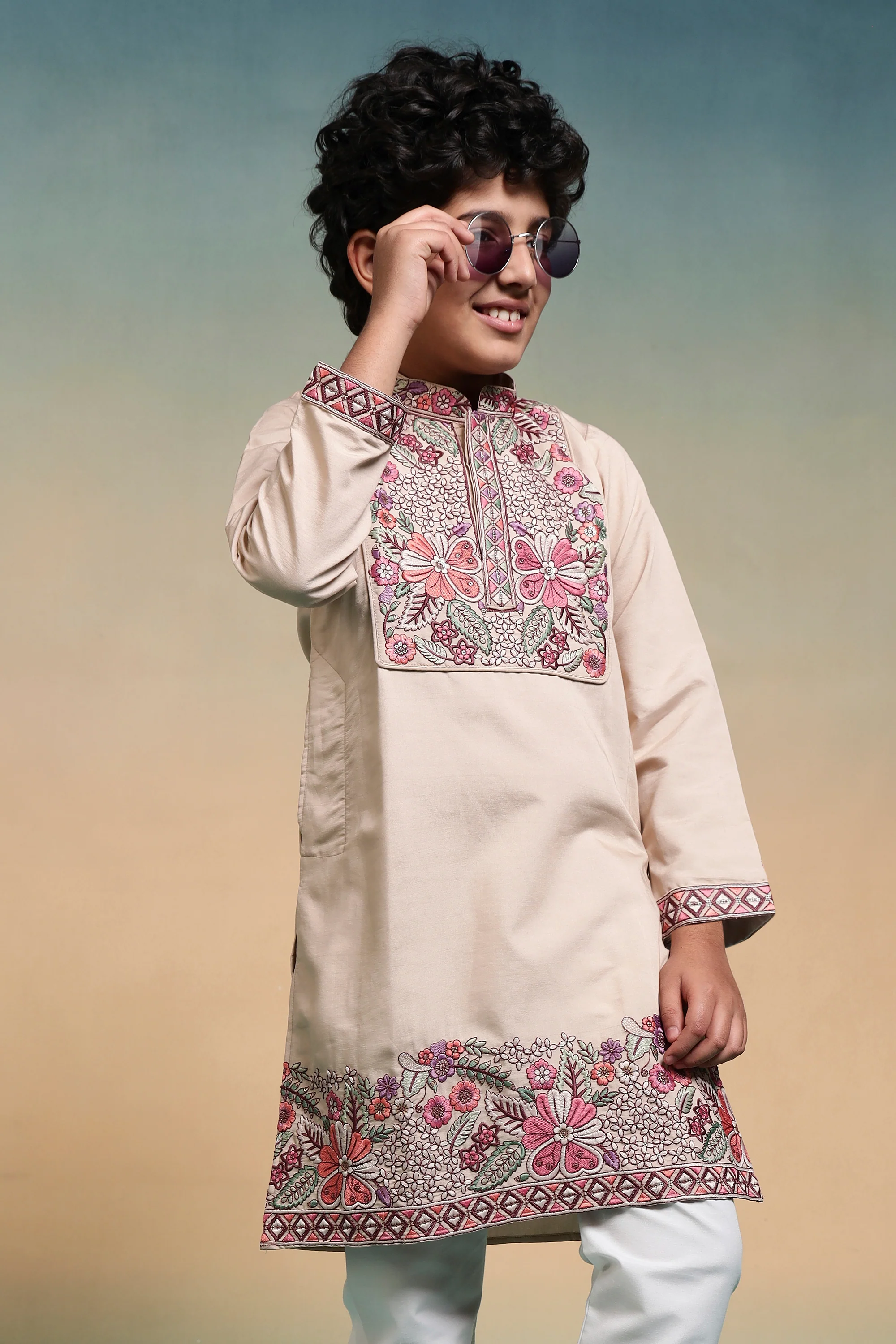 Perfect Beige Viscose Silk Kurta & Pant For Festive Wear - Image 2