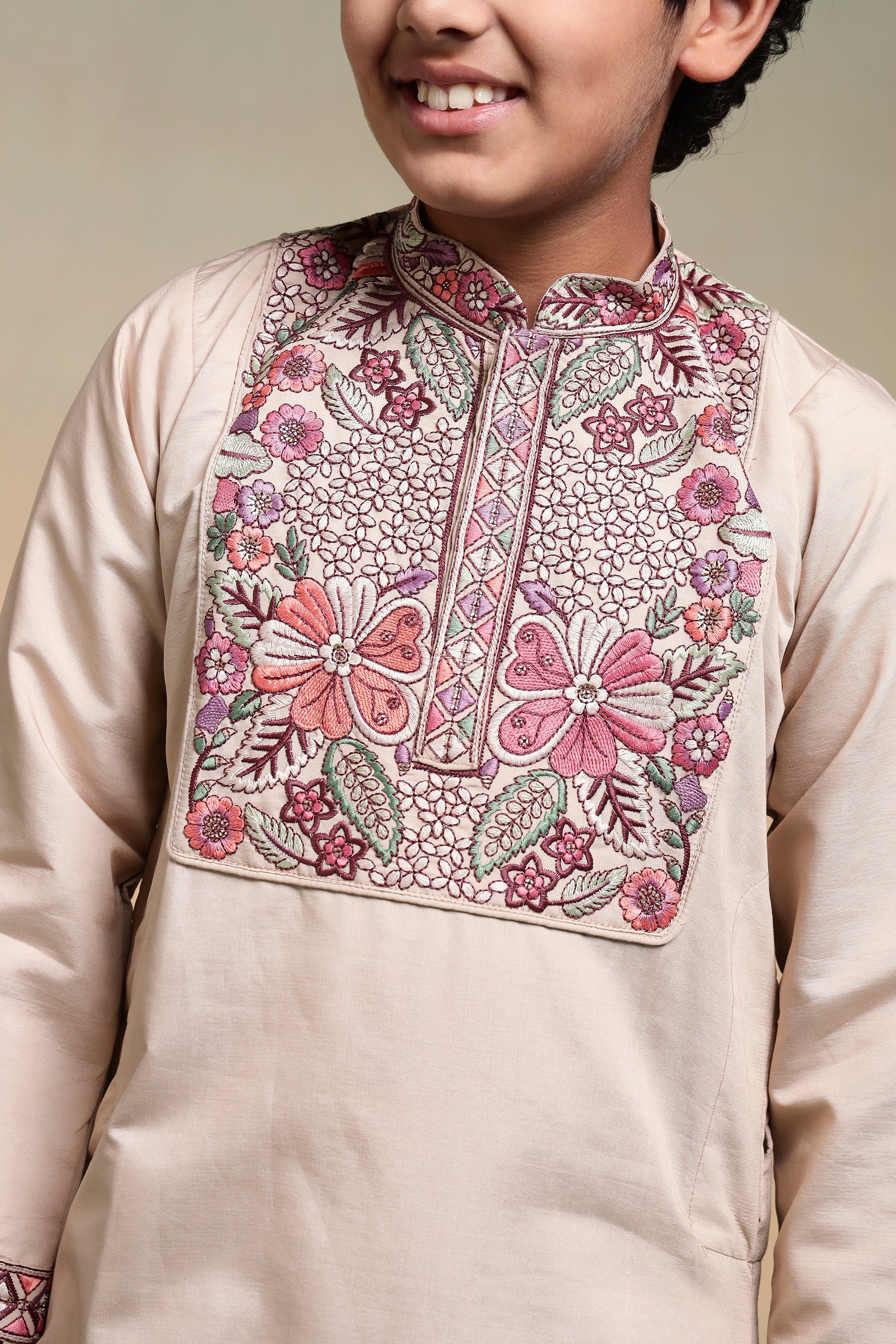 Perfect Beige Viscose Silk Kurta & Pant For Festive Wear - Image 3