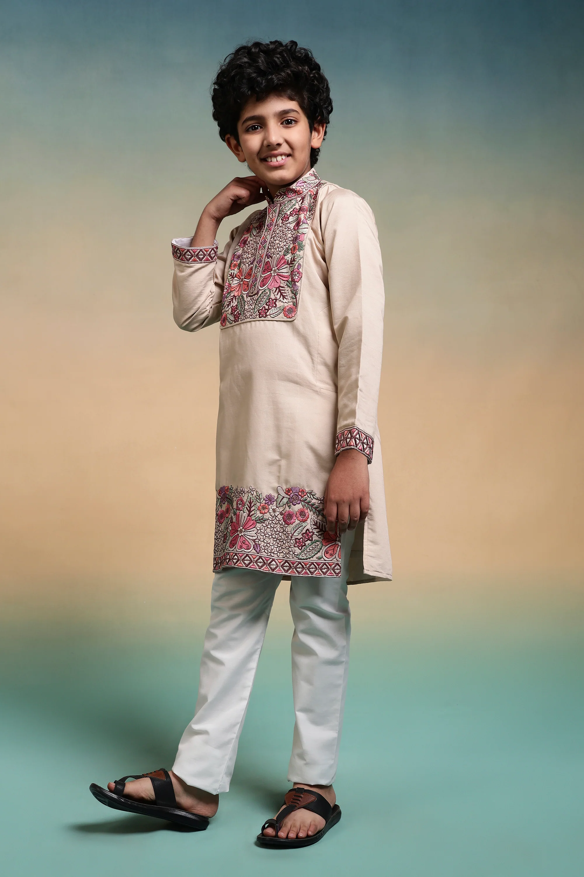 Perfect Beige Viscose Silk Kurta & Pant For Festive Wear - Image 4