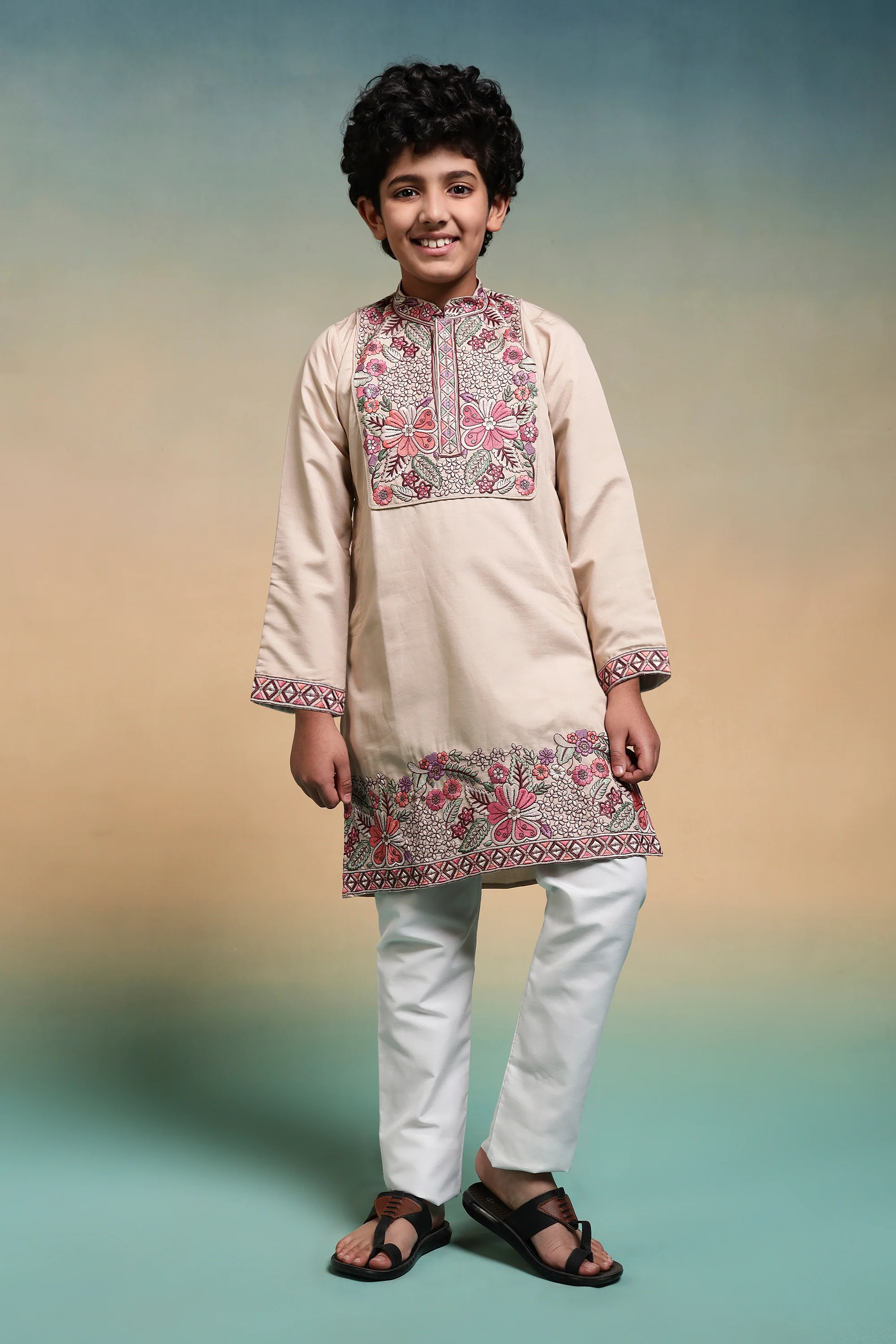 Perfect Beige Viscose Silk Kurta & Pant For Festive Wear - Image 6