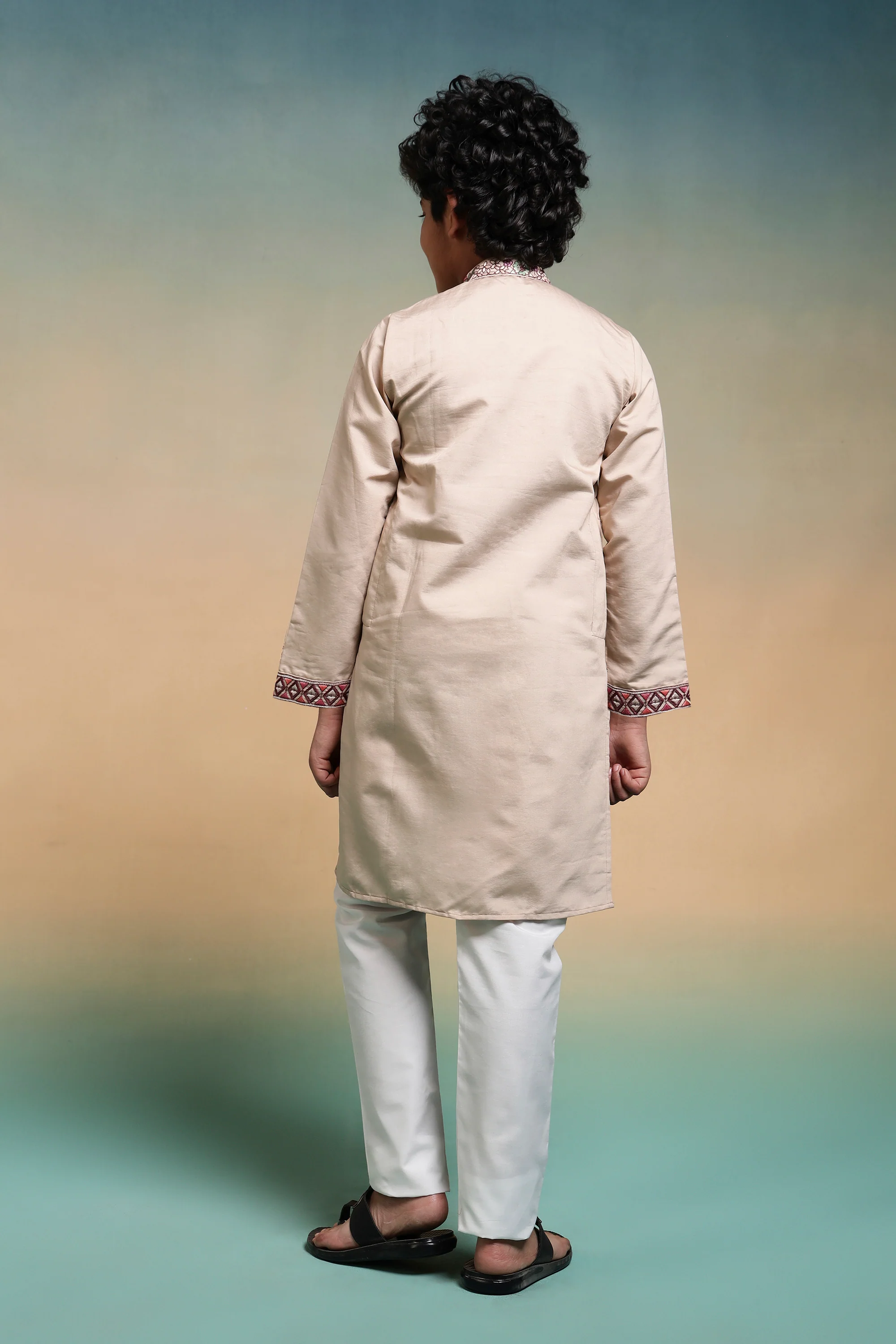 Perfect Beige Viscose Silk Kurta & Pant For Festive Wear - Image 7