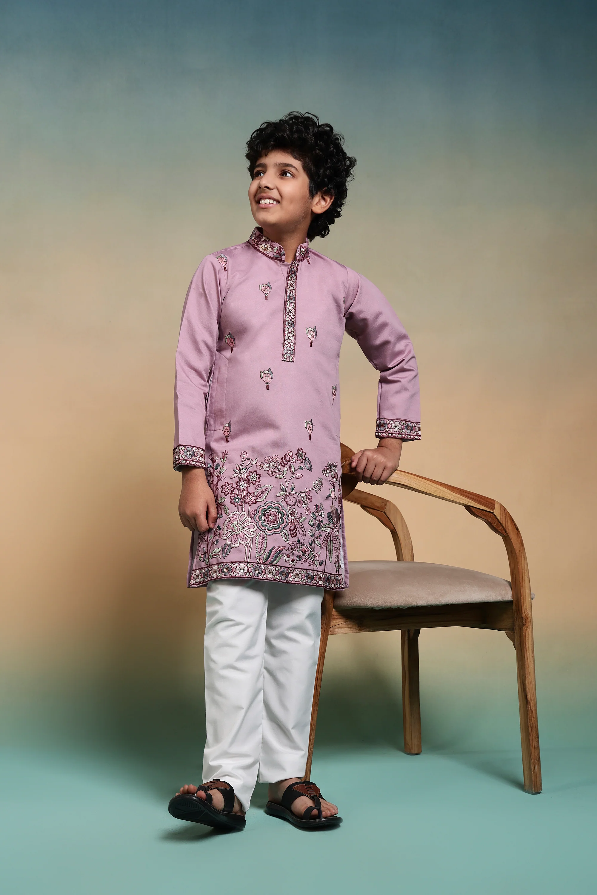 Pink Embroidered Work Kurta Pant Set Perfect For Kids