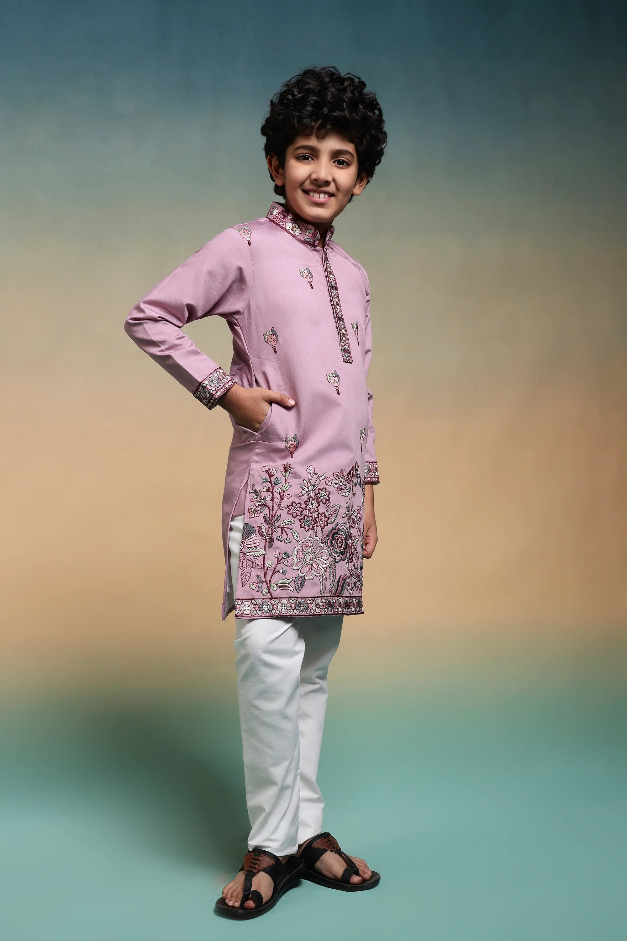 Pink Embroidered Work Kurta Pant Set Perfect For Kids - Image 6