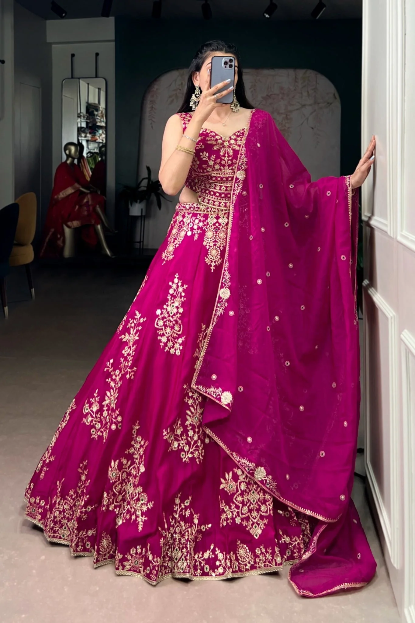 Pink Sequins Embroidered Wedding Lehenga Choli - Image 3