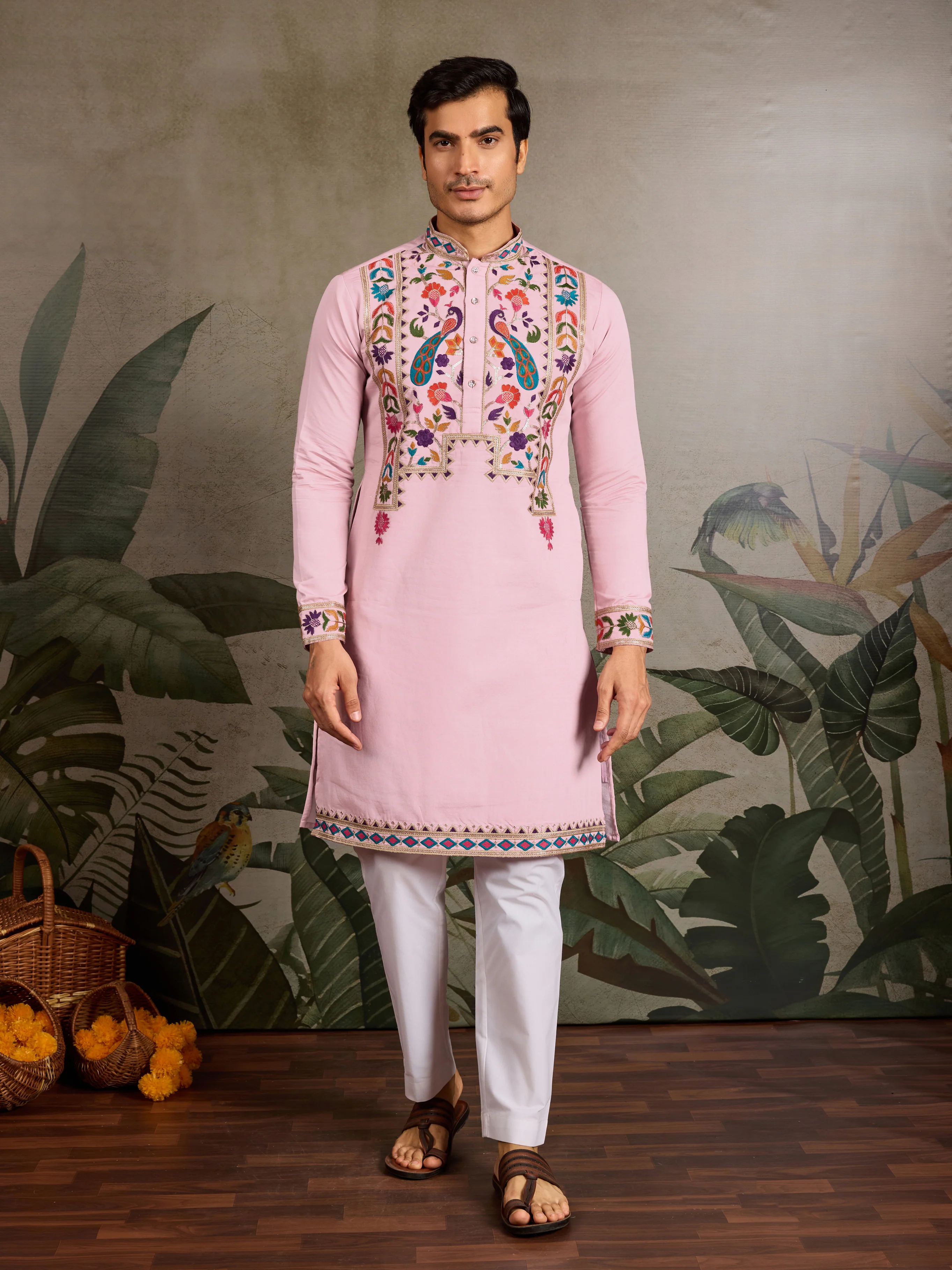 Pink Stylish Traditional Kurta for Mens Wear - Image 3