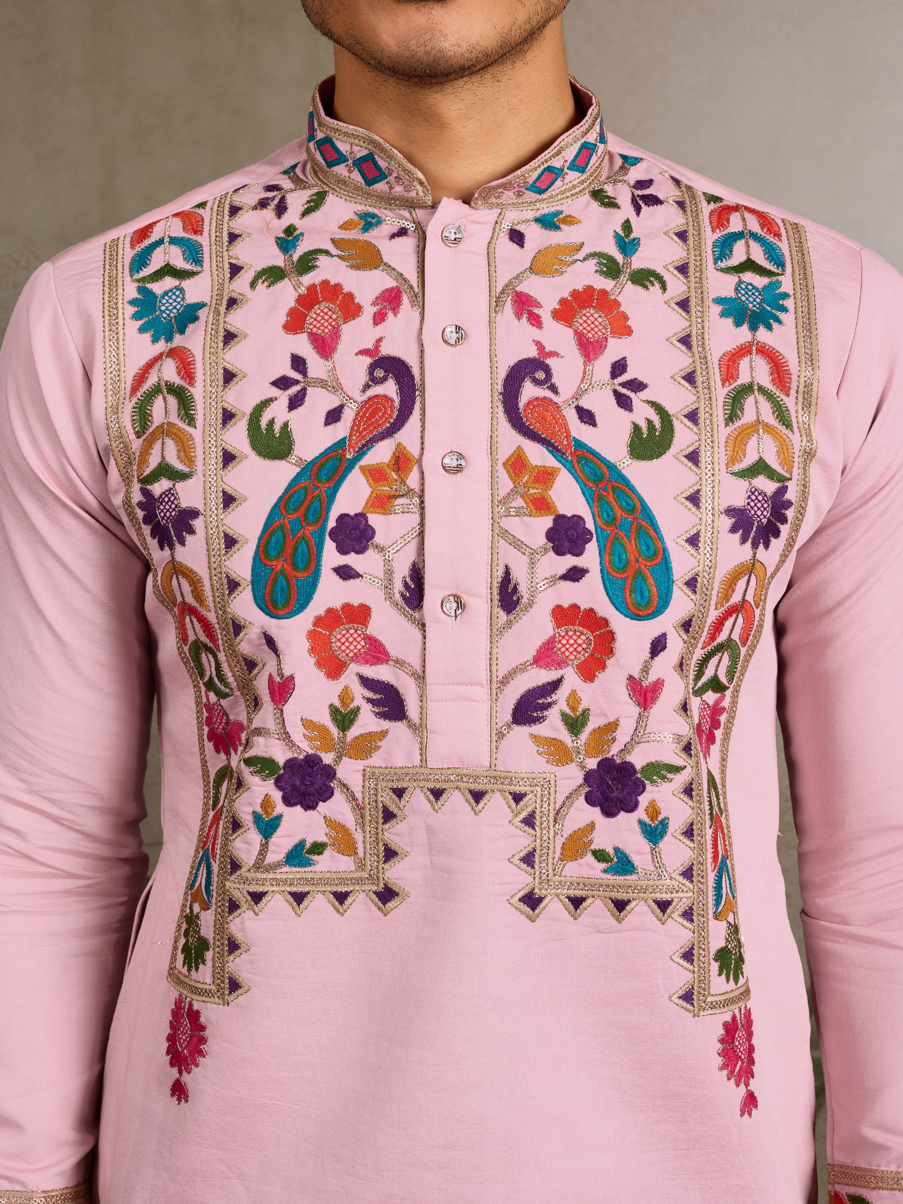 Pink Stylish Traditional Kurta for Mens Wear - Image 4
