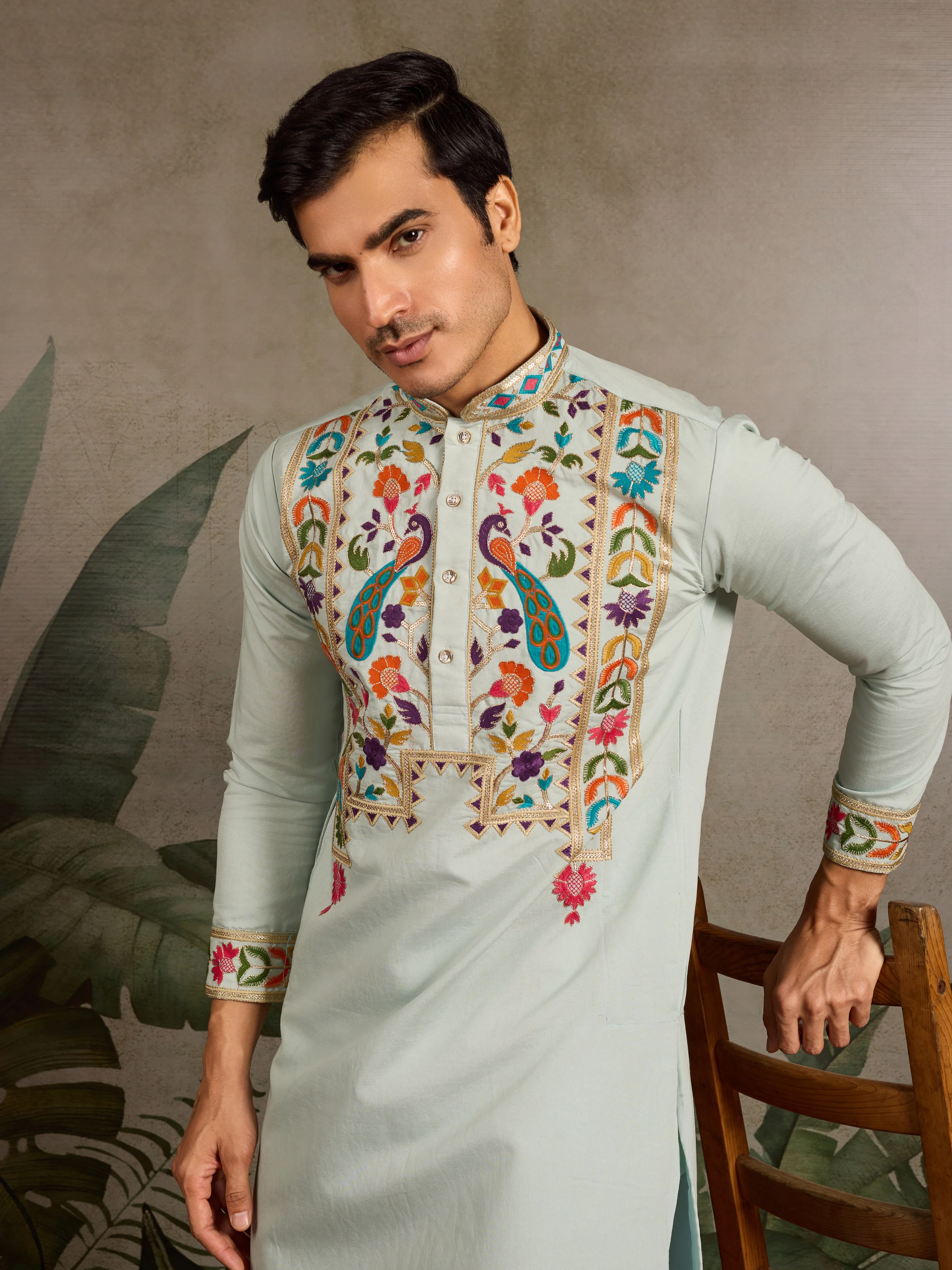 Pista Color Wedding Special Kurta Design for Mens Wear - Image 3
