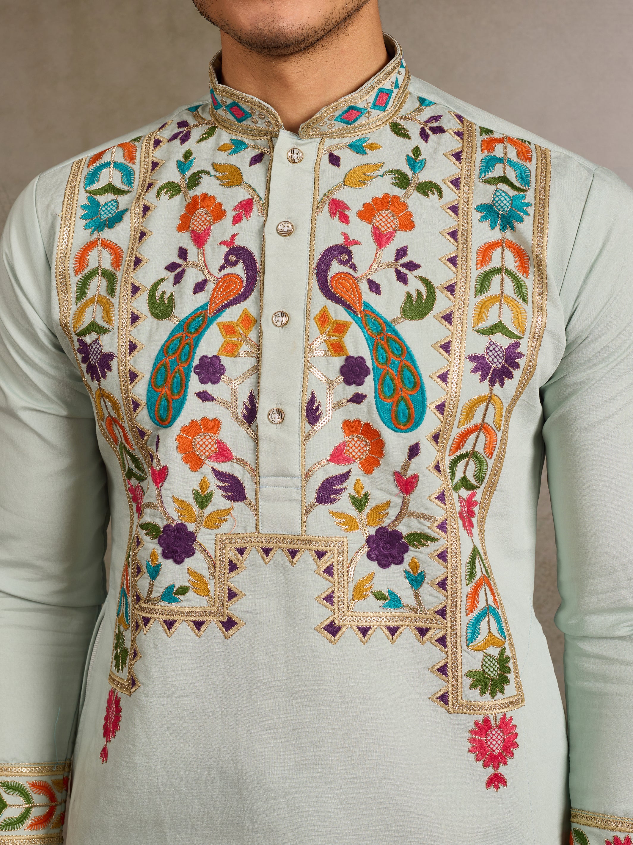 Pista Color Wedding Special Kurta Design for Mens Wear - Image 4
