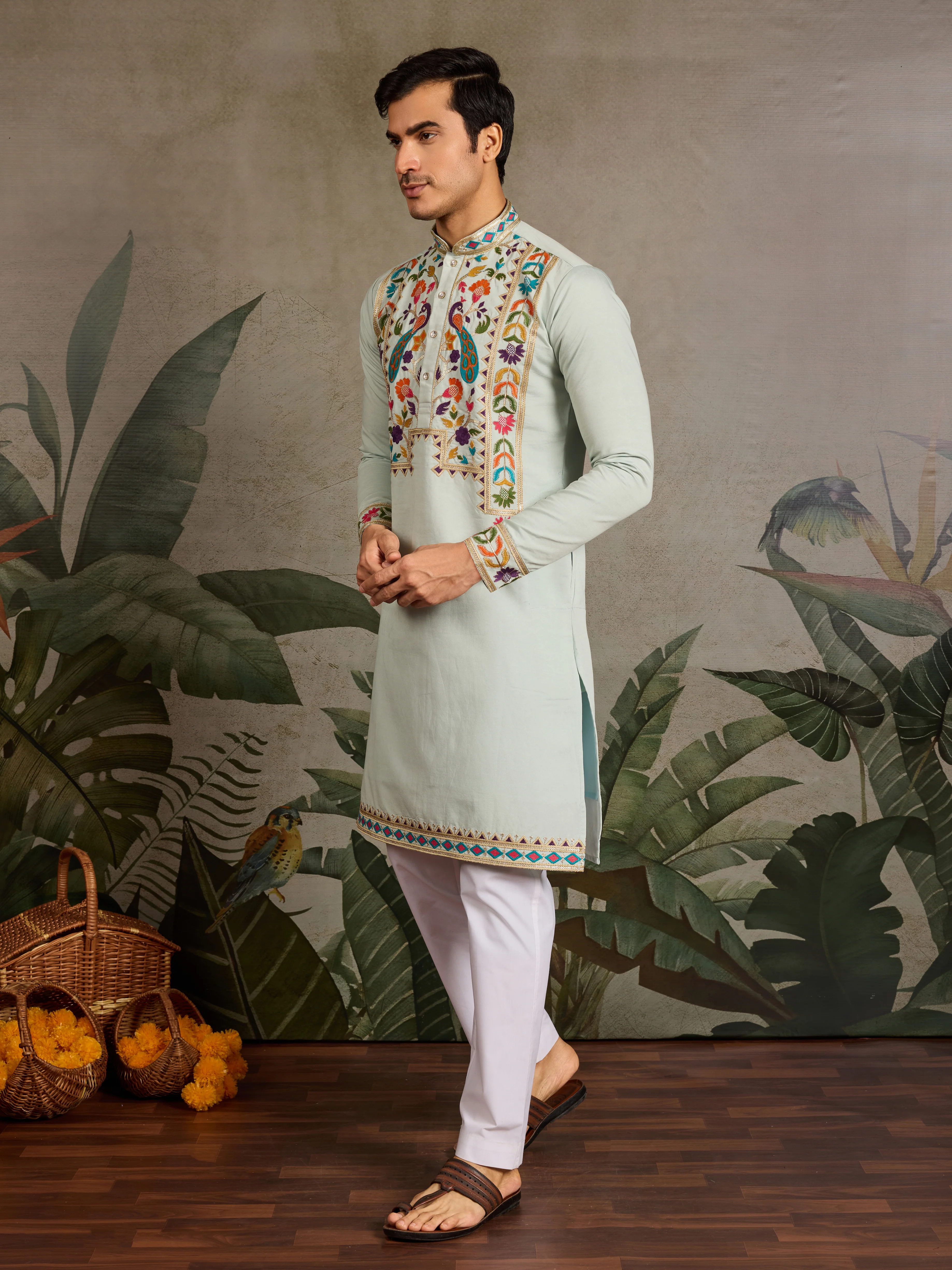 Pista Color Wedding Special Kurta Design for Mens Wear - Image 5