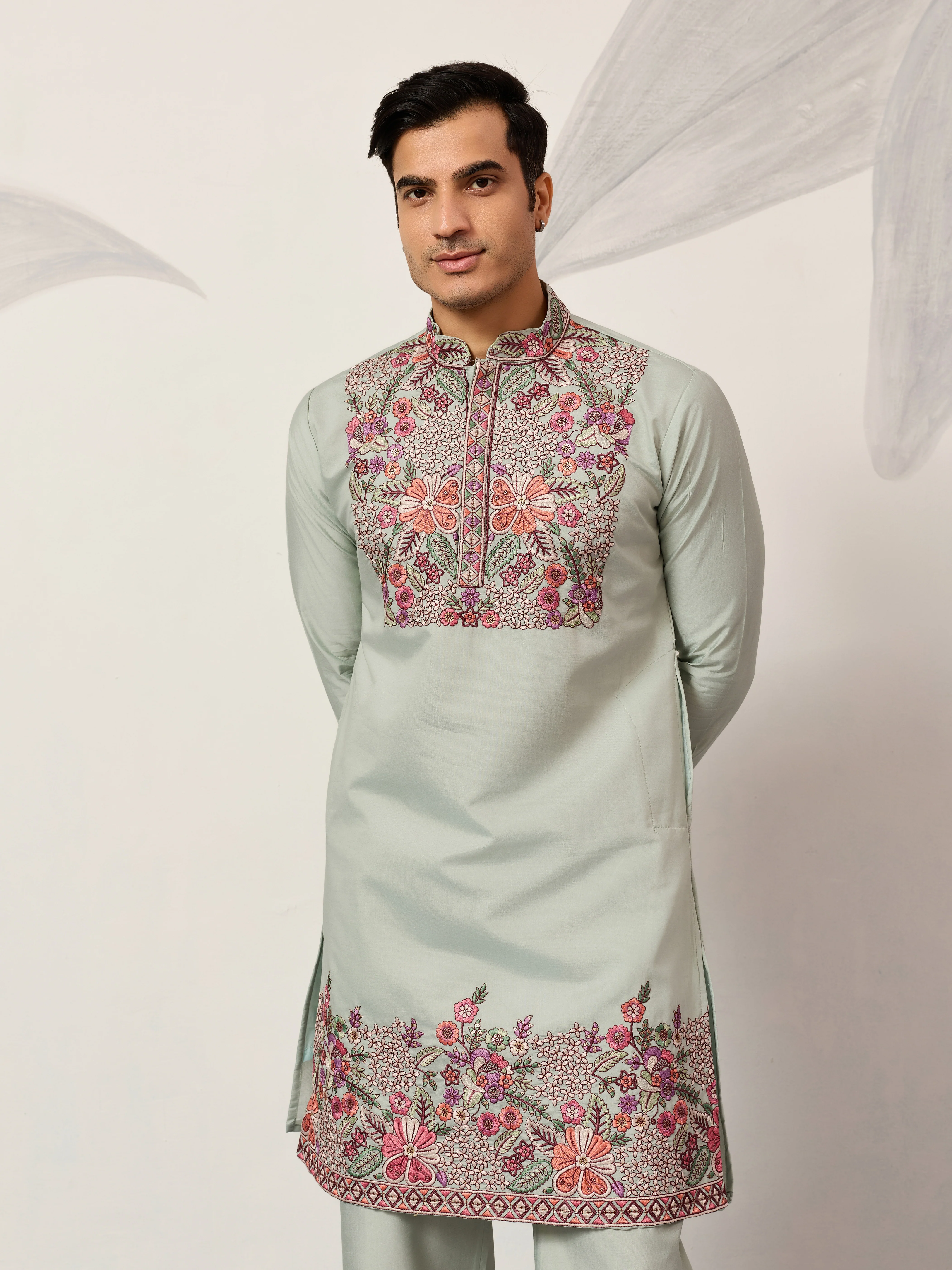 Pista Green Kurta Pant Set for Wedding & Festive Wear - Image 2