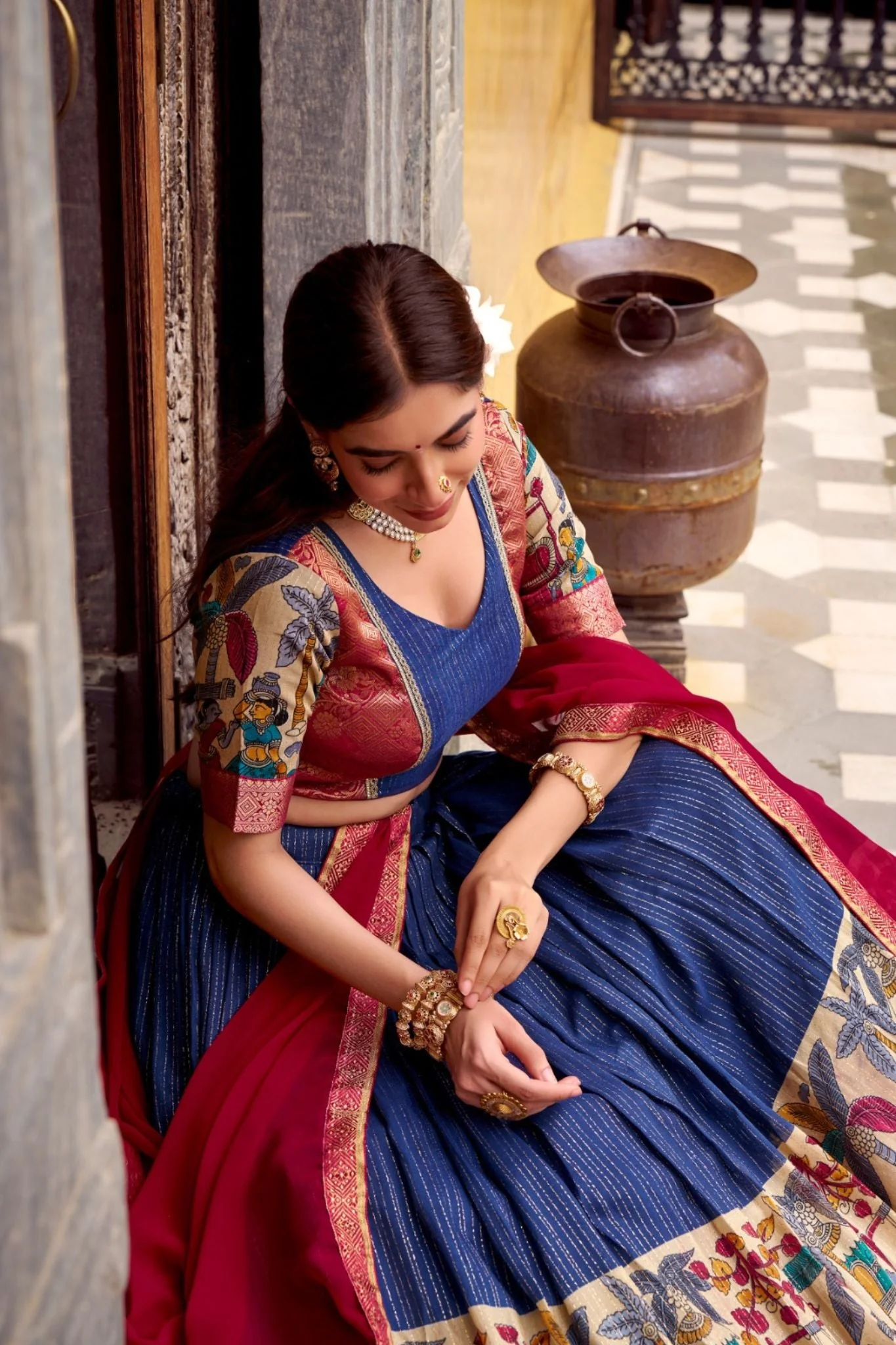 Poly Chanderi Kalamkari Printed Zari Weaving Work Premium Lehenga Choli - Image 11