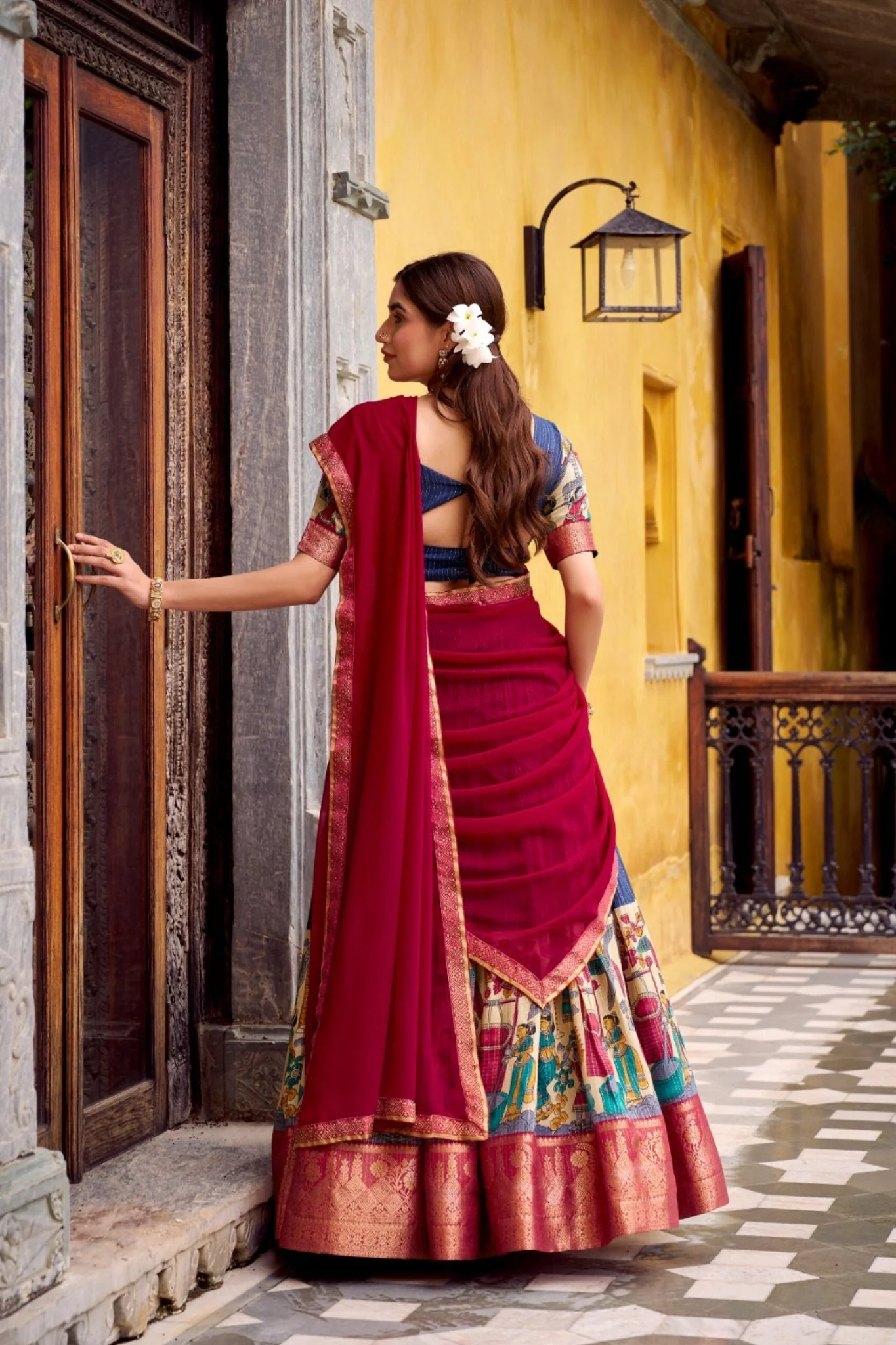 Poly Chanderi Kalamkari Printed Zari Weaving Work Premium Lehenga Choli - Image 12