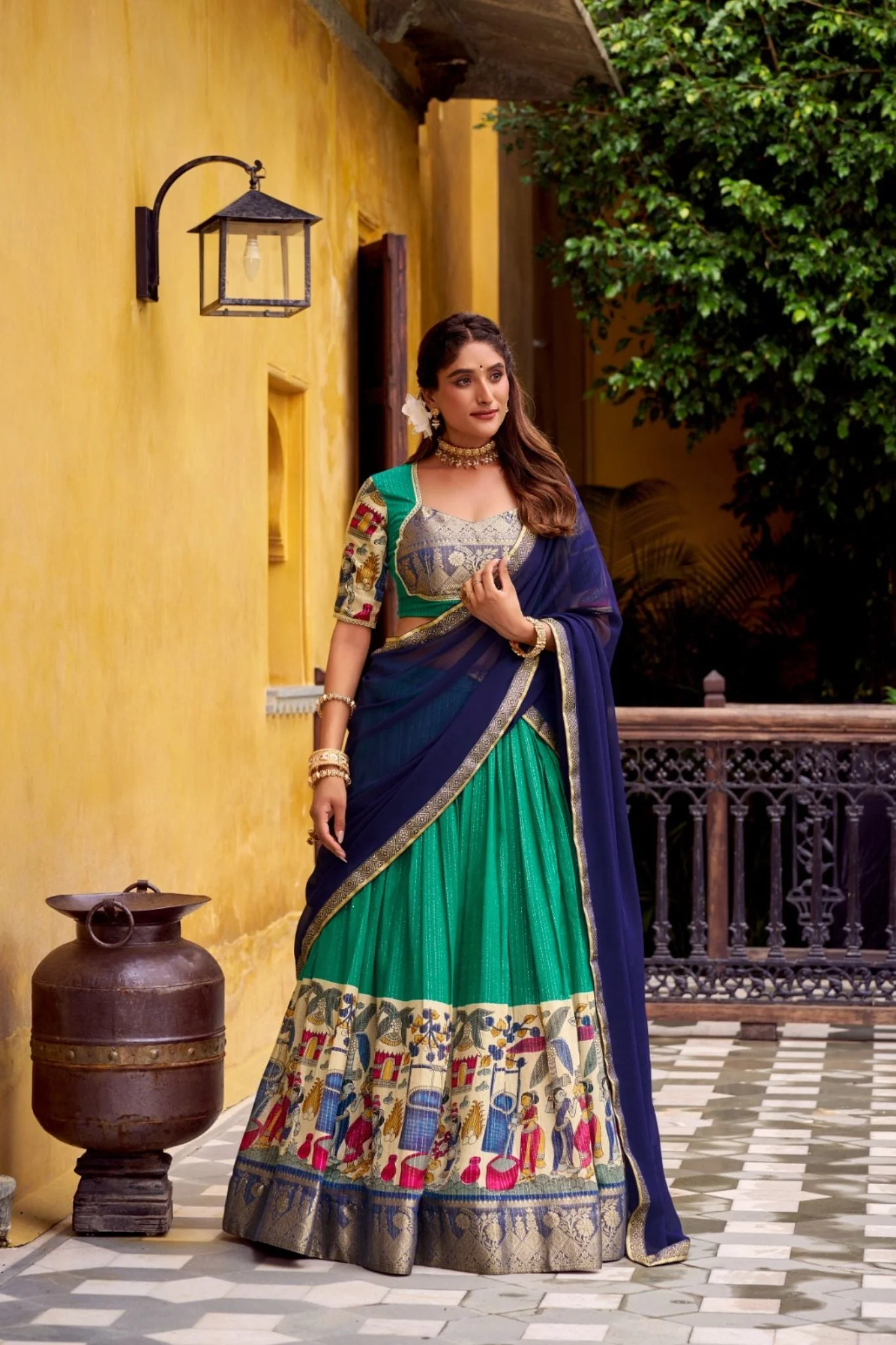Poly Chanderi Kalamkari Printed Zari Weaving Work Premium Lehenga Choli - Image 13