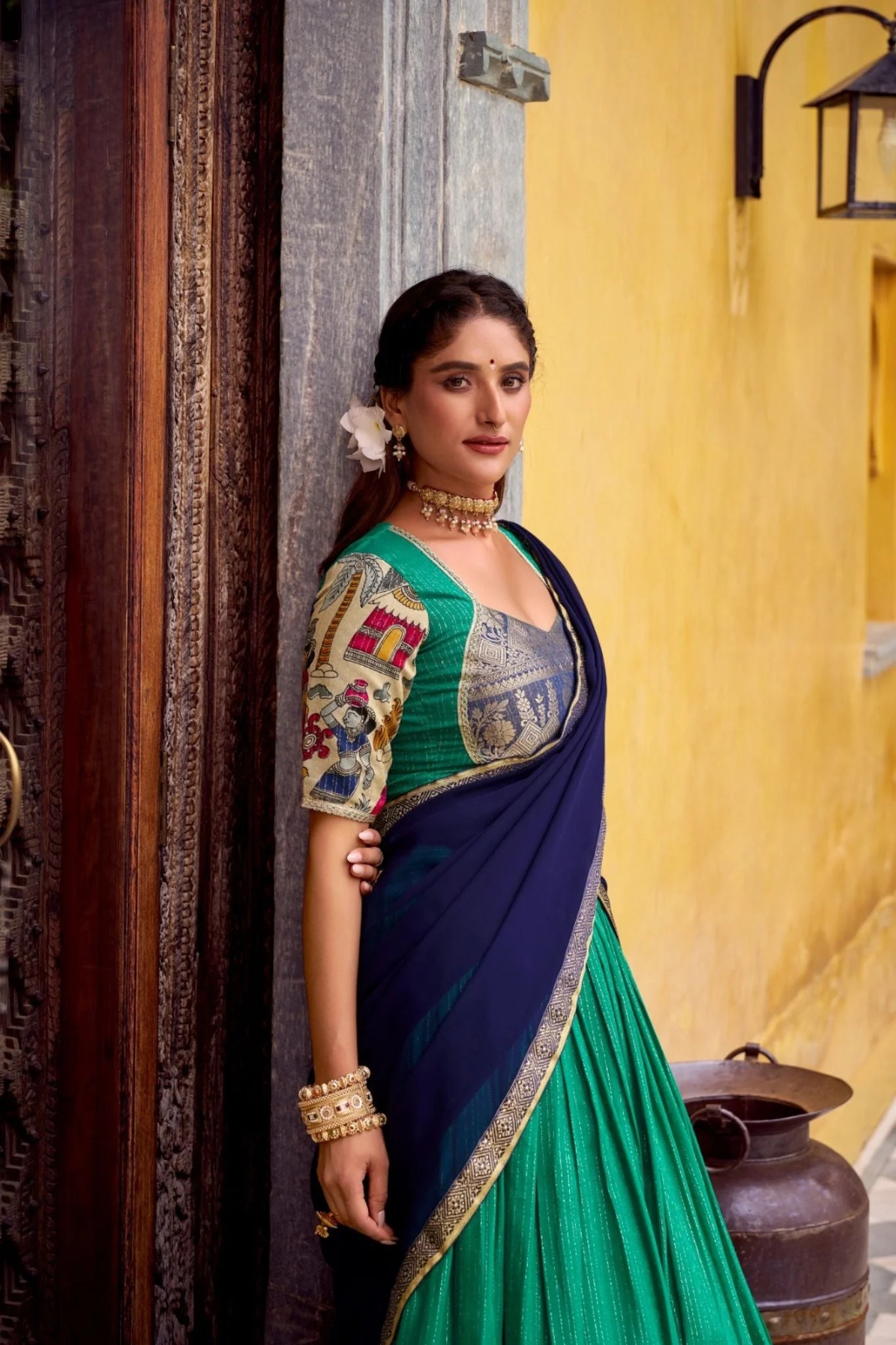 Poly Chanderi Kalamkari Printed Zari Weaving Work Premium Lehenga Choli - Image 15
