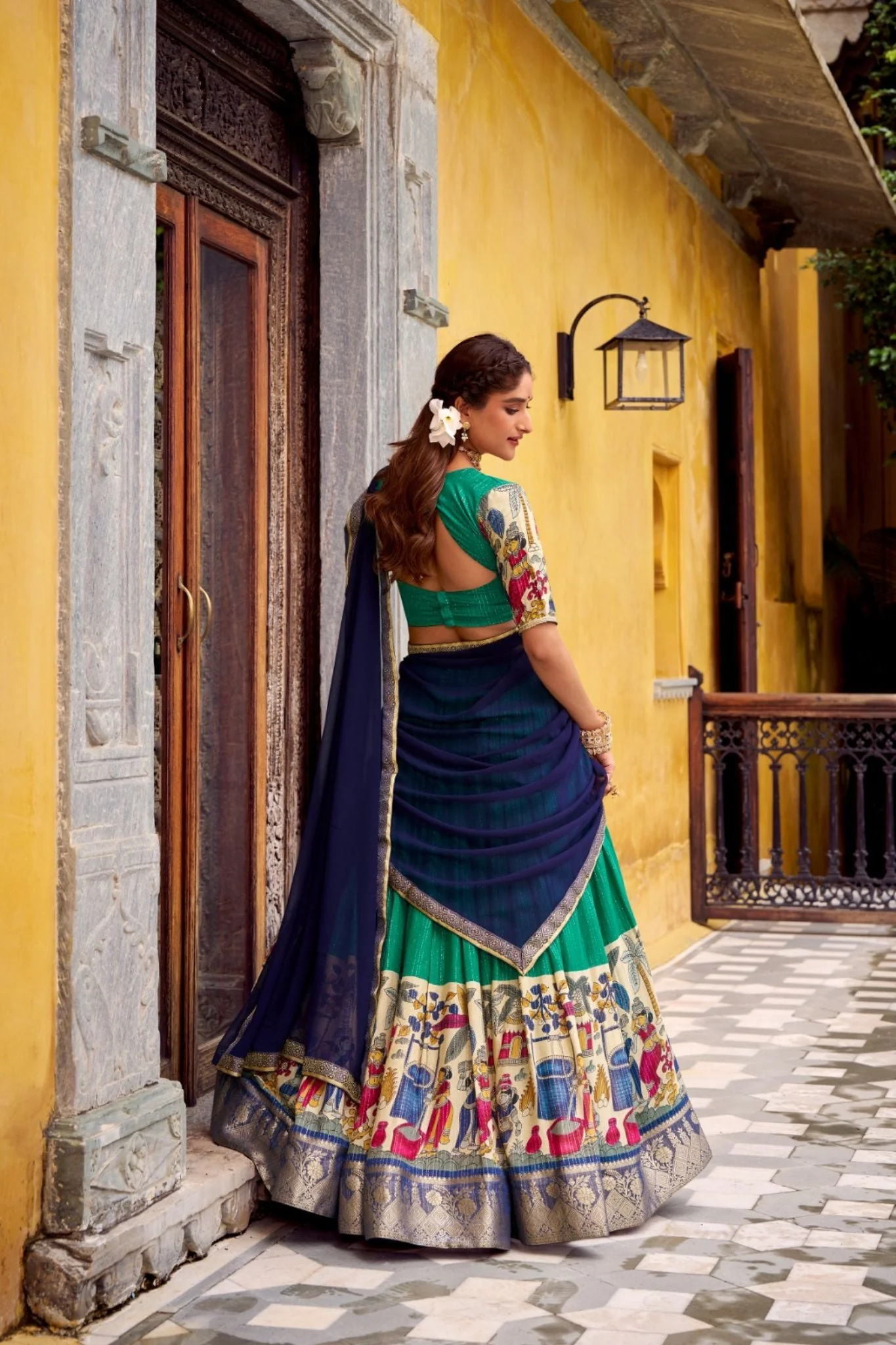 Poly Chanderi Kalamkari Printed Zari Weaving Work Premium Lehenga Choli - Image 16