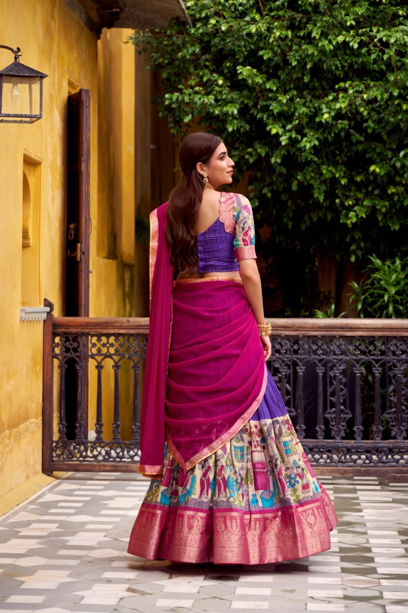 Poly Chanderi Kalamkari Printed Zari Weaving Work Premium Lehenga Choli - Image 8