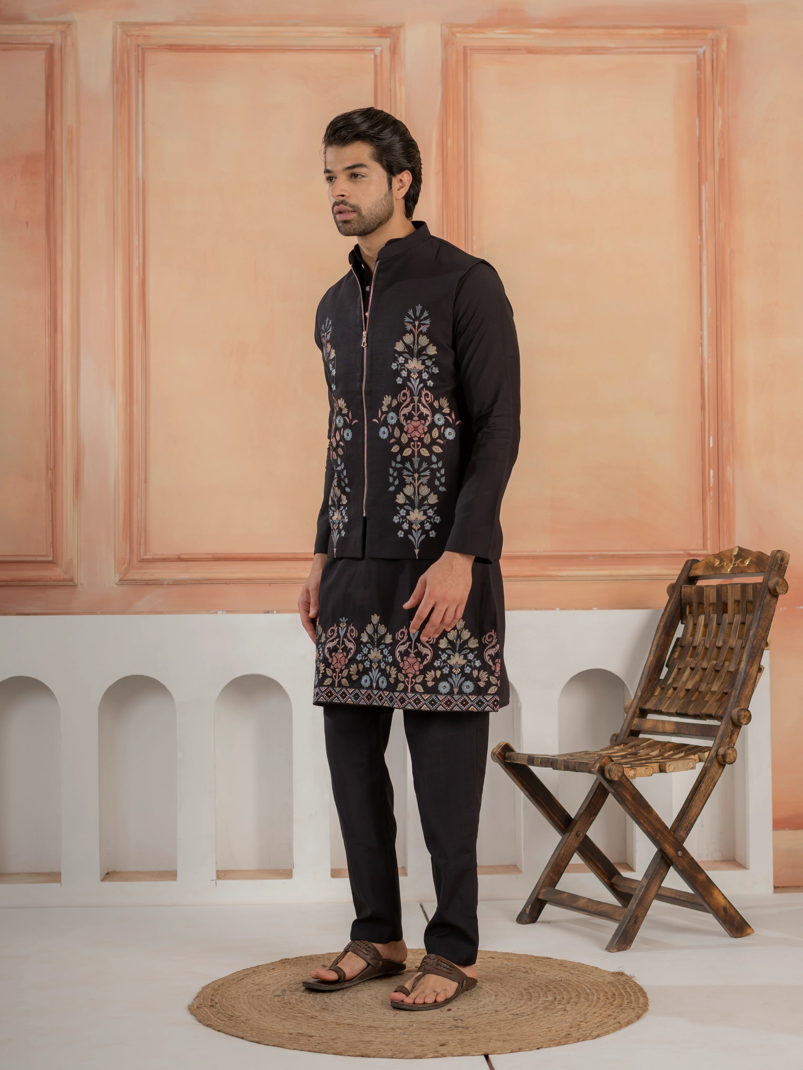 Premium Black Color Special Koti Kurta Set for Mens Wear - Image 5