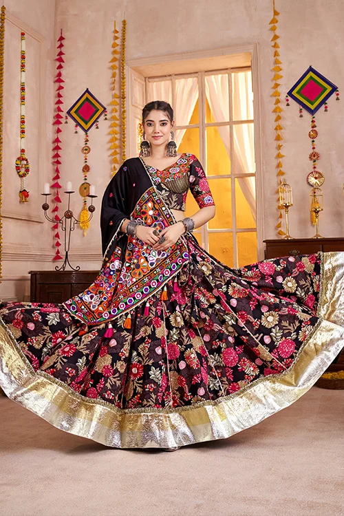 Premium Black Cotton Printed Navratri Chaniya Choli - Image 3