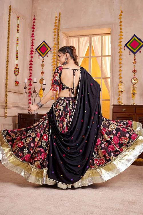 Premium Black Cotton Printed Navratri Chaniya Choli - Image 4