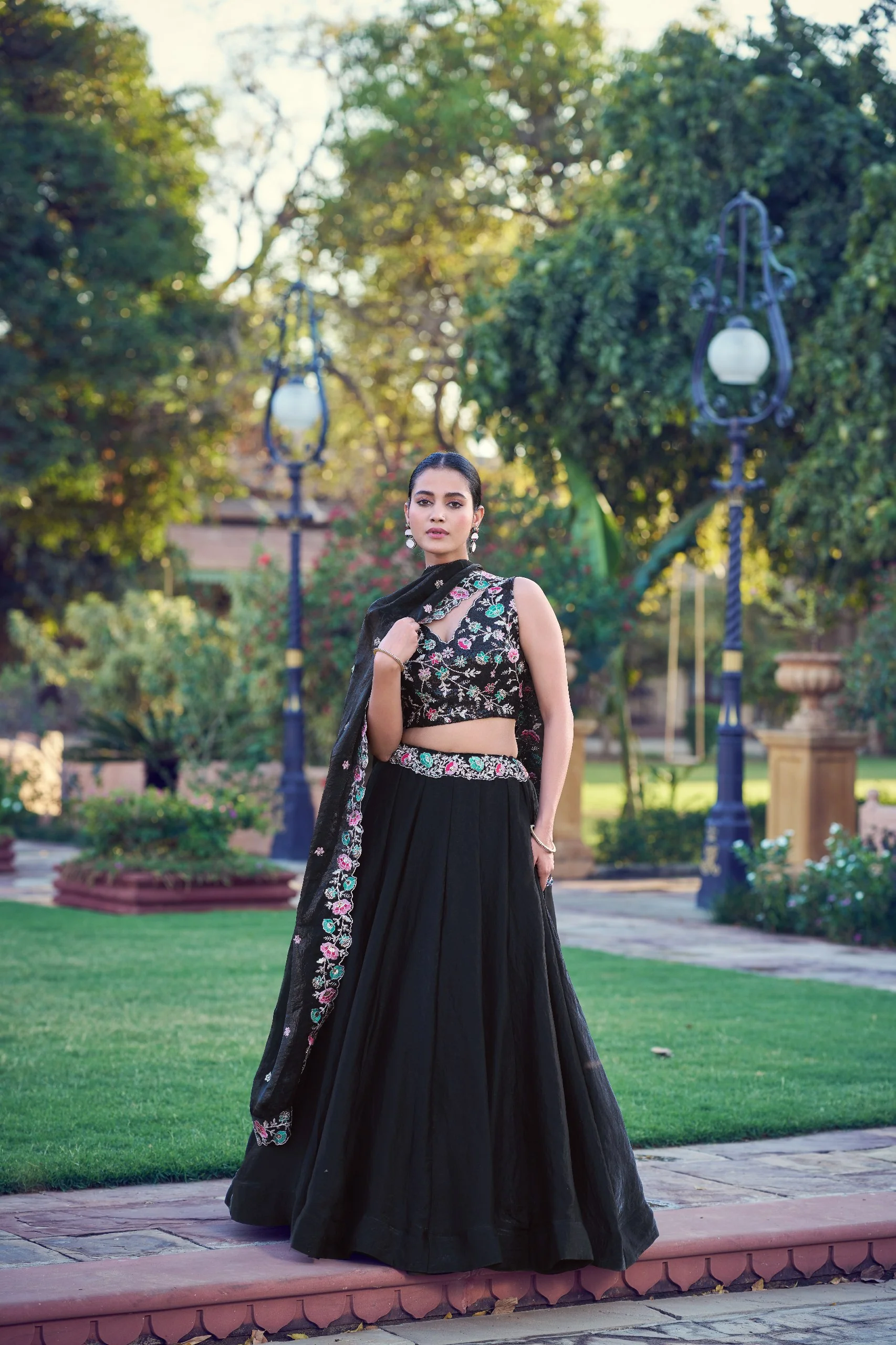Premium Black Frendy Silk Embroidered Lehenga Choli with Dupatta Set for Women - Image 3