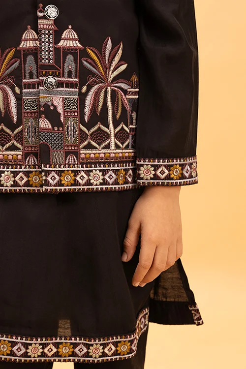 Premium Black Koti Kurta Set for Kids Boys 6-12 Years - Image 4