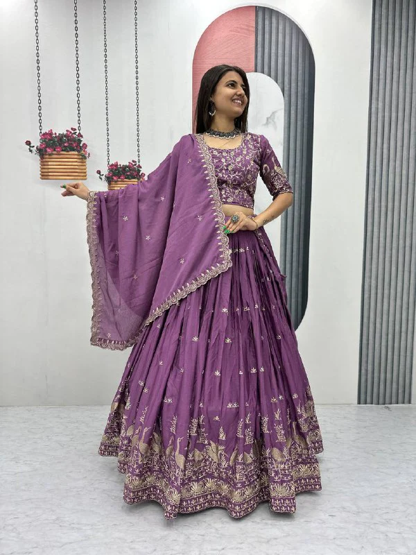 Premium Chinon Heavy Embroidery Thread Work Ready to Wear Lehenga Choli Set - Image 10