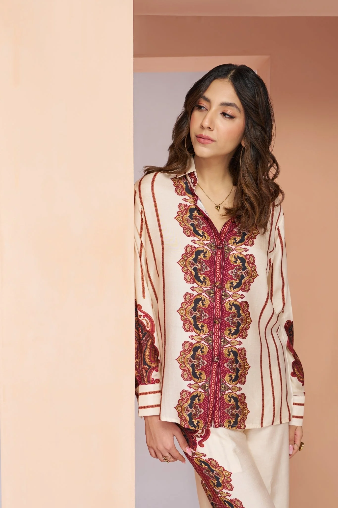 Premium Cream Pure Muslin Silk Co Ord Set For Women - Image 4