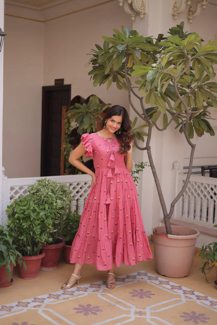 Premium Designer Cotton Embroidered Flared Kurti for Women - Image 3
