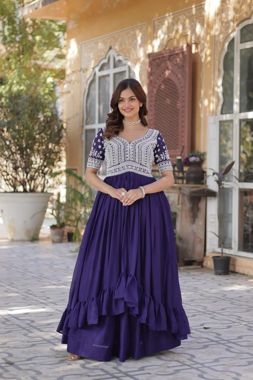 Premium Designer Star Georgette With Embroidery Beads Sequence Work Lehenga Kurti
