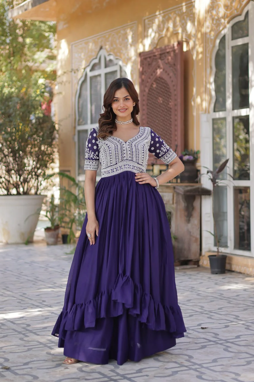 Premium Designer Star Georgette With Embroidery Beads Sequence Work Lehenga Kurti - Image 10