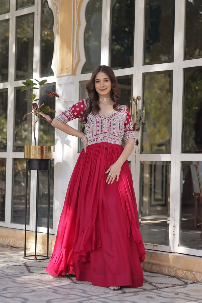 Premium Designer Star Georgette With Embroidery Beads Sequence Work Lehenga Kurti - Image 12