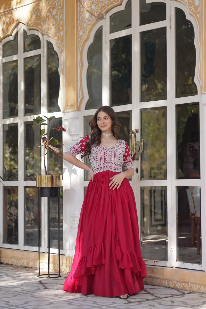 Premium Designer Star Georgette With Embroidery Beads Sequence Work Lehenga Kurti - Image 13