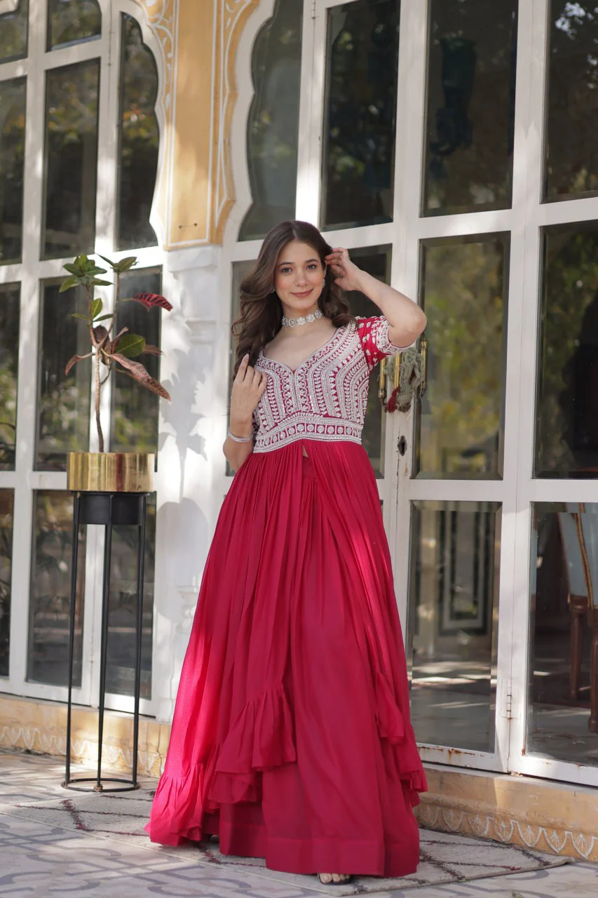 Premium Designer Star Georgette With Embroidery Beads Sequence Work Lehenga Kurti - Image 14