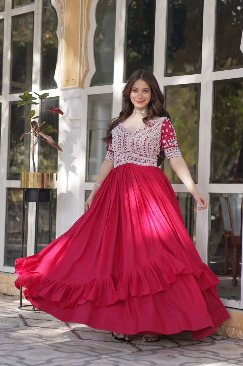 Premium Designer Star Georgette With Embroidery Beads Sequence Work Lehenga Kurti - Image 15
