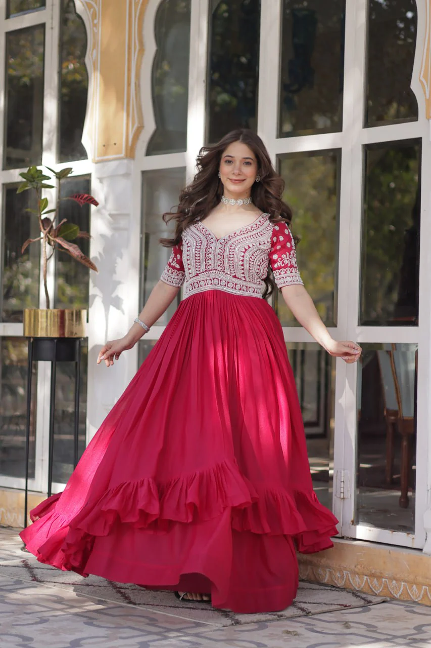 Premium Designer Star Georgette With Embroidery Beads Sequence Work Lehenga Kurti - Image 16