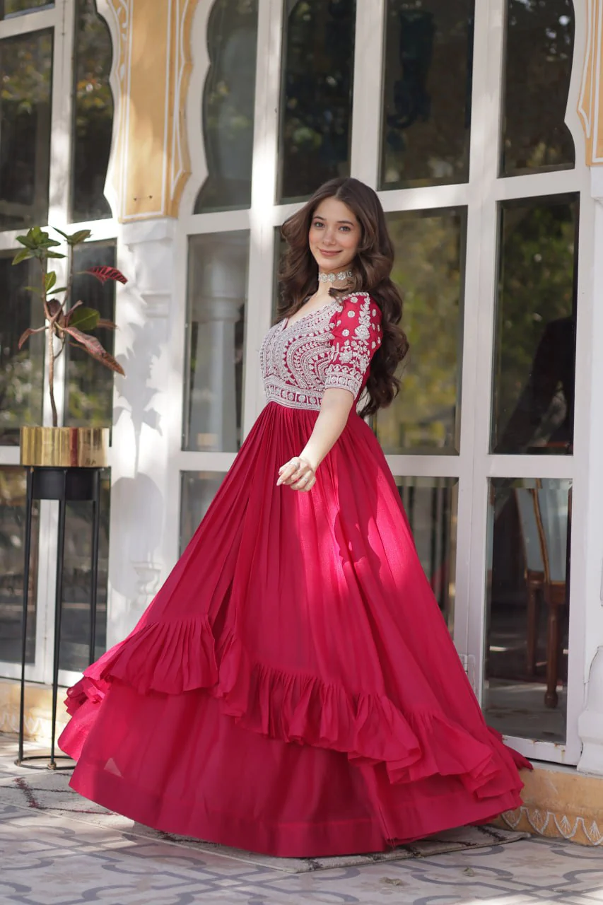 Premium Designer Star Georgette With Embroidery Beads Sequence Work Lehenga Kurti - Image 17