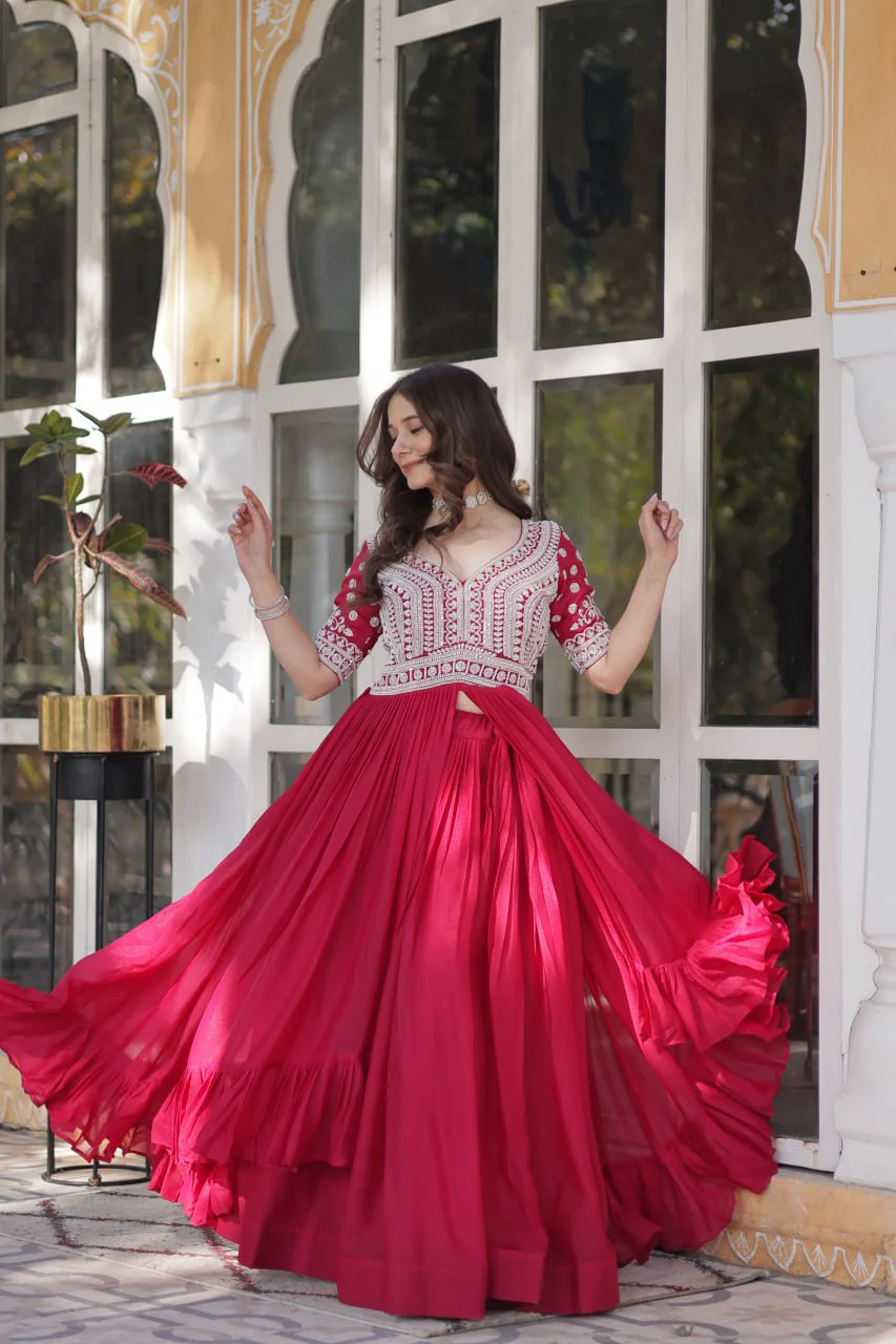 Premium Designer Star Georgette With Embroidery Beads Sequence Work Lehenga Kurti - Image 18