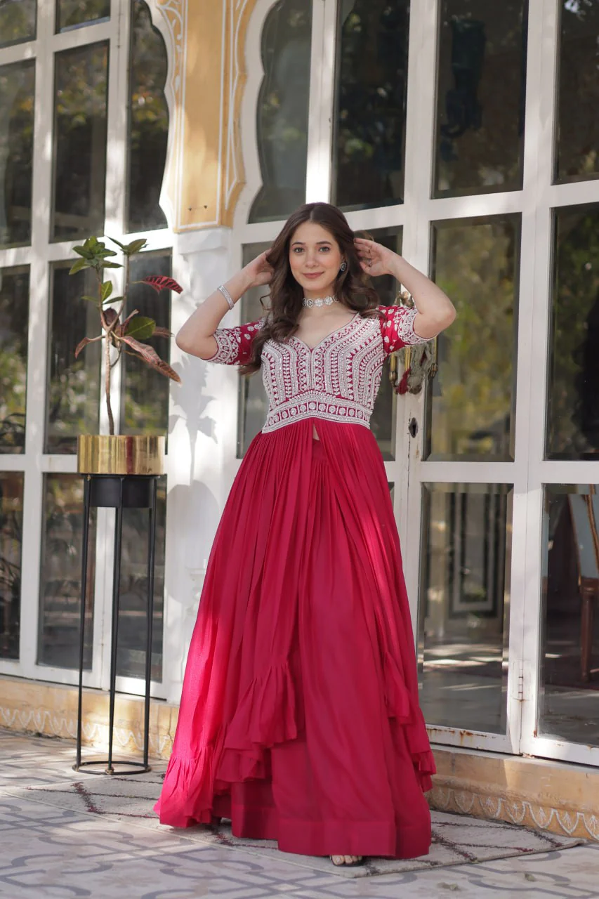 Premium Designer Star Georgette With Embroidery Beads Sequence Work Lehenga Kurti - Image 22
