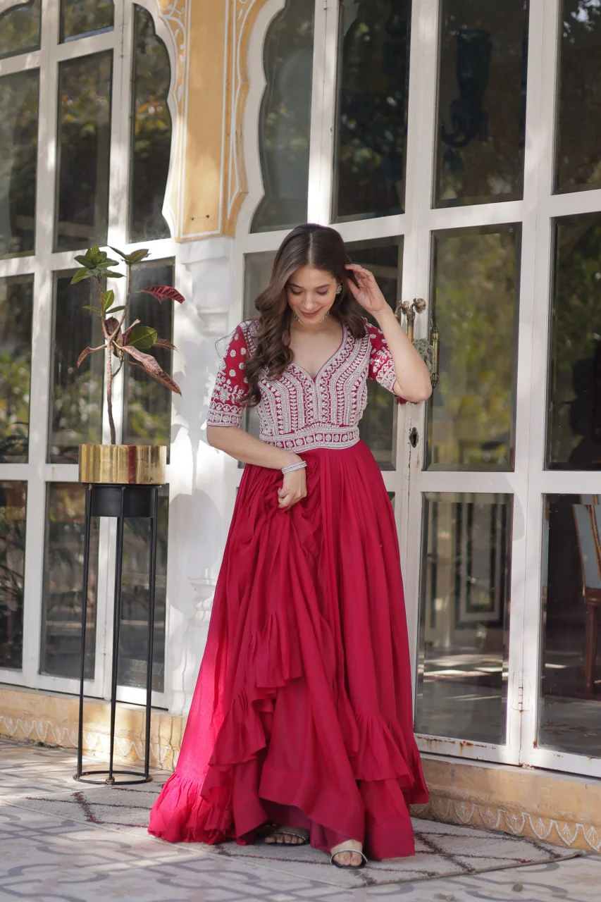Premium Designer Star Georgette With Embroidery Beads Sequence Work Lehenga Kurti - Image 23