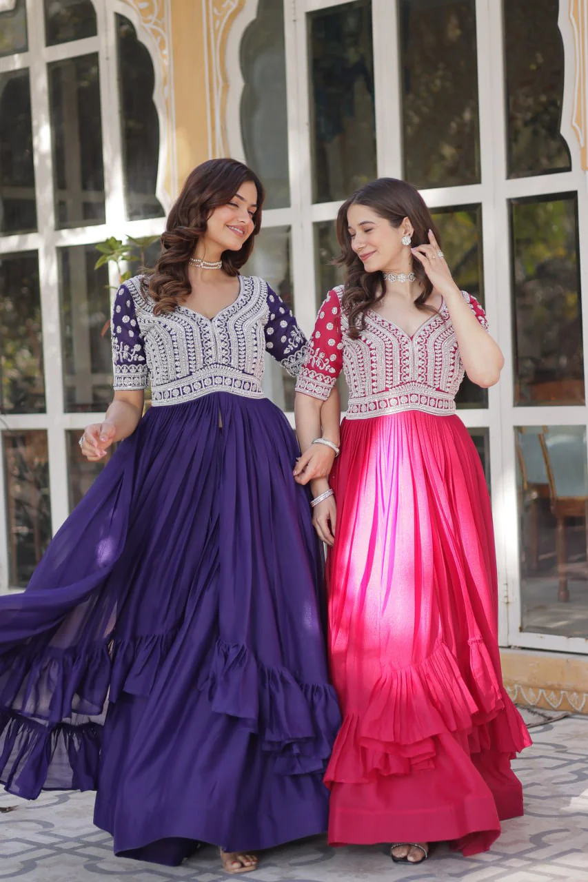 Premium Designer Star Georgette With Embroidery Beads Sequence Work Lehenga Kurti - Image 24