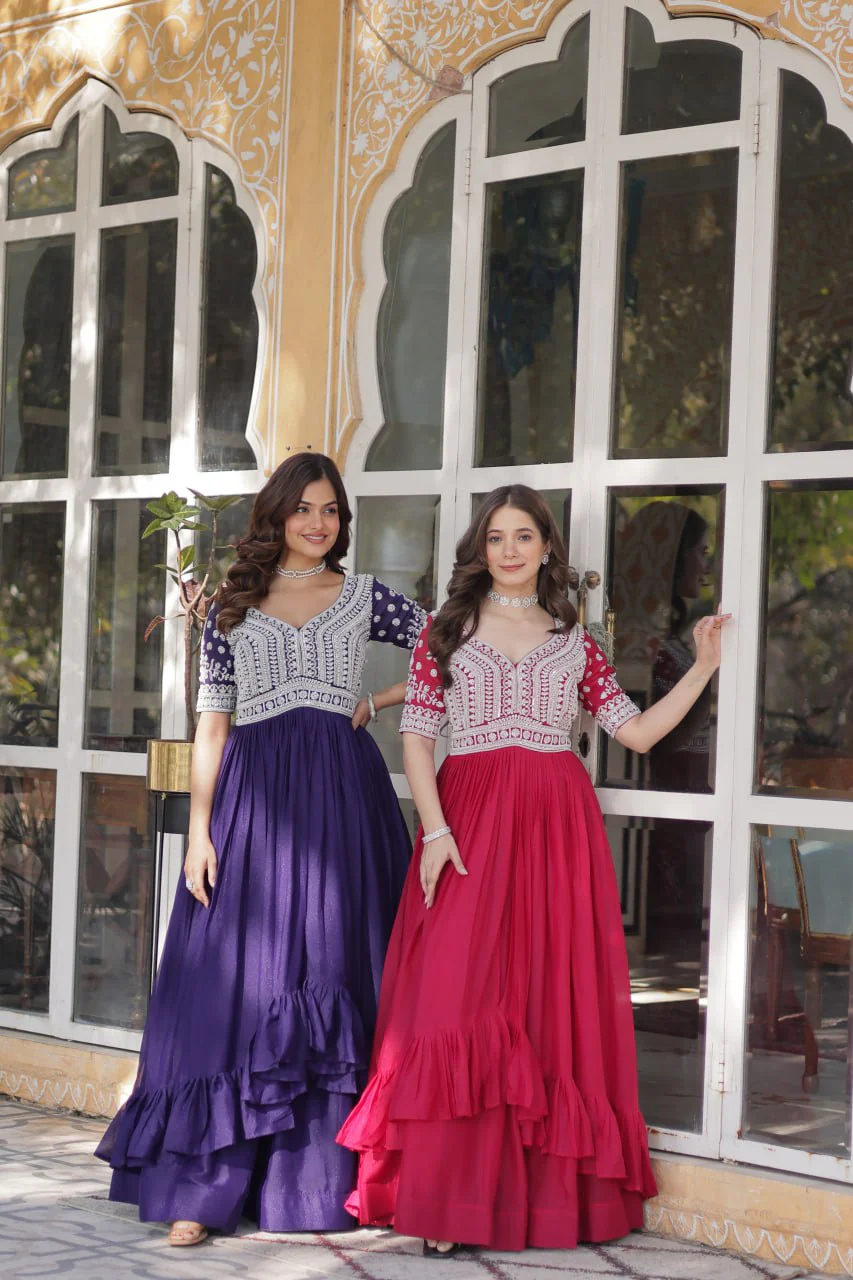 Premium Designer Star Georgette With Embroidery Beads Sequence Work Lehenga Kurti - Image 25