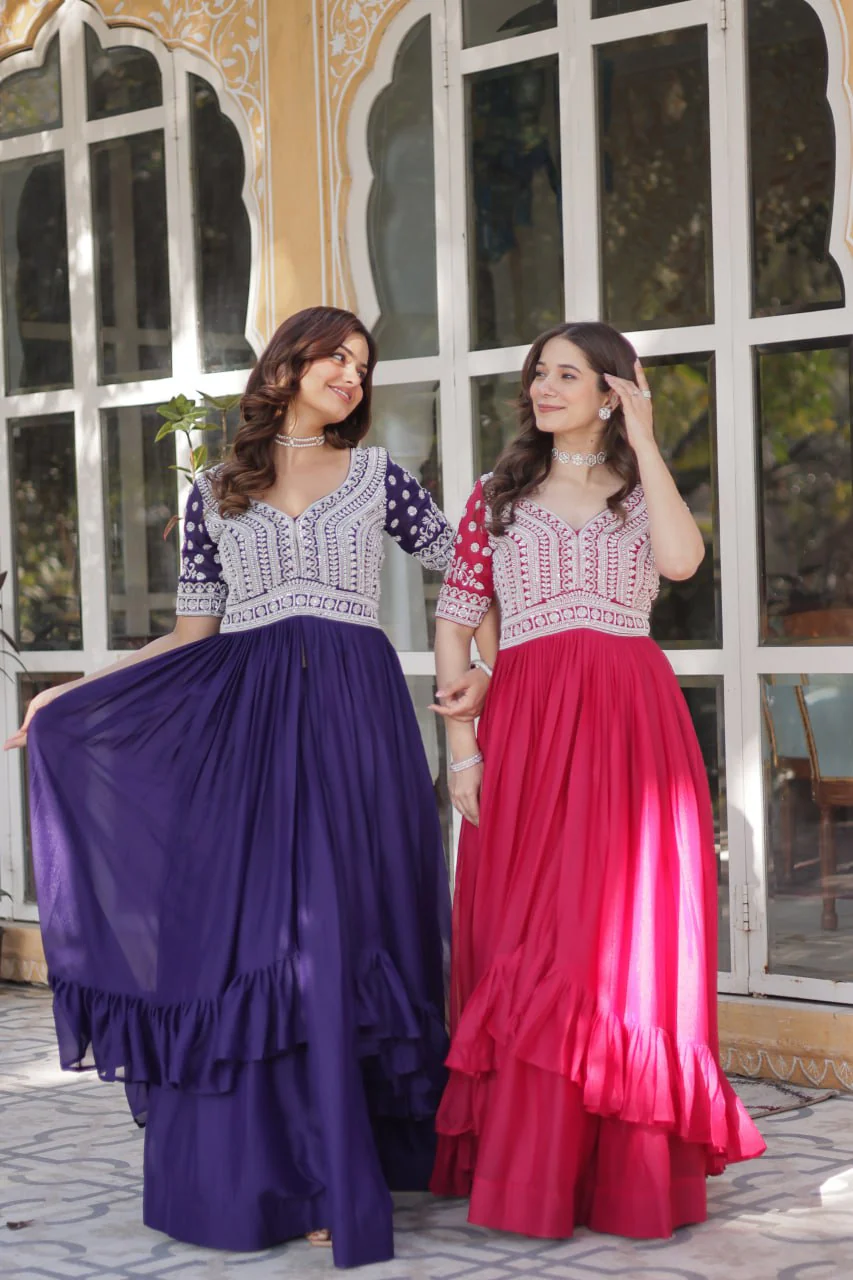 Premium Designer Star Georgette With Embroidery Beads Sequence Work Lehenga Kurti - Image 27